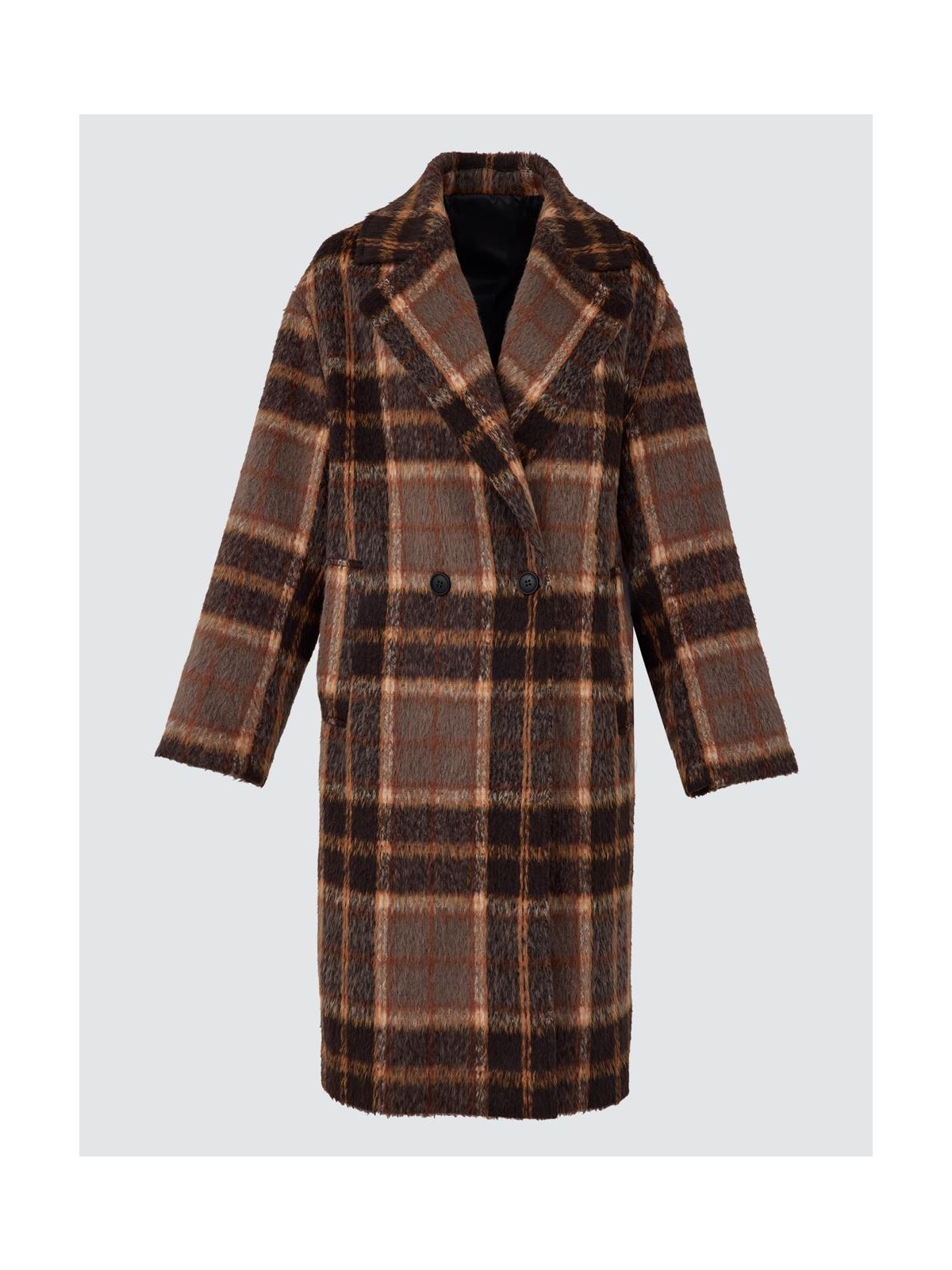 Jimmy Key Turuncu Kruvaze Yaka Ekose Desenli Kaşe Kaban