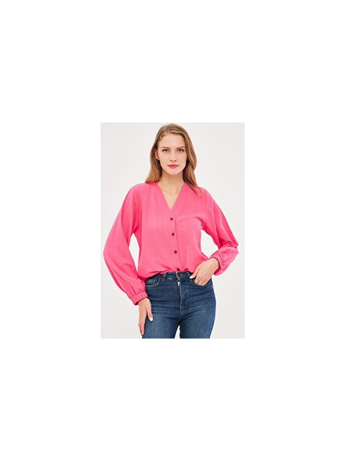 Armonika Kadın Açık Mavi Kolu Lastikli Bürümcük Gömlek ARM-24K001002 - Görsel 9