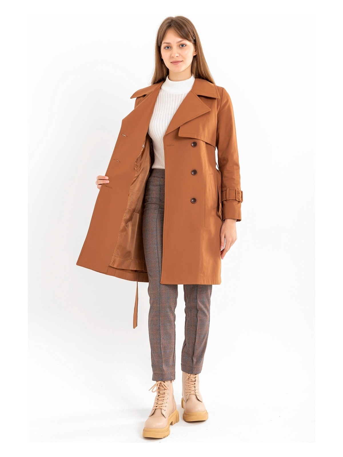 Pastelastore Pamuk Gabardin Midi Kadın Trençkot 1113 - Görsel 5