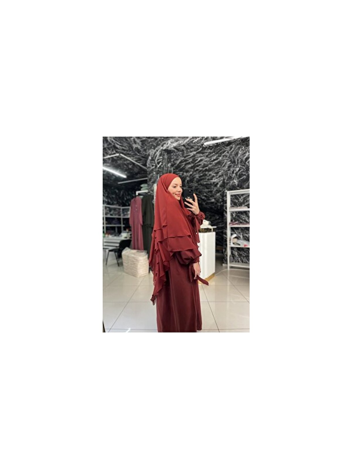 Fashion Journey Ferace Sufle 2li Takım Koldan Bağlamalı Standart Beden Hac Umre Tesettür - Görsel 5