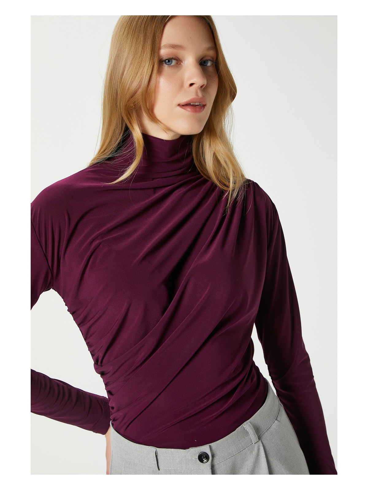 Ritnice Kadın Moon Büzgülü Mürdüm Sandy Bluz