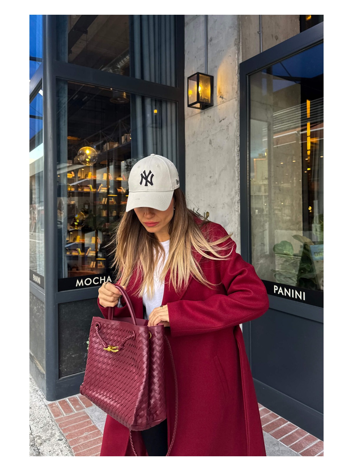 Sue Store Koyu Kırmızı Astarlı Kaşe Kaban - Görsel 4