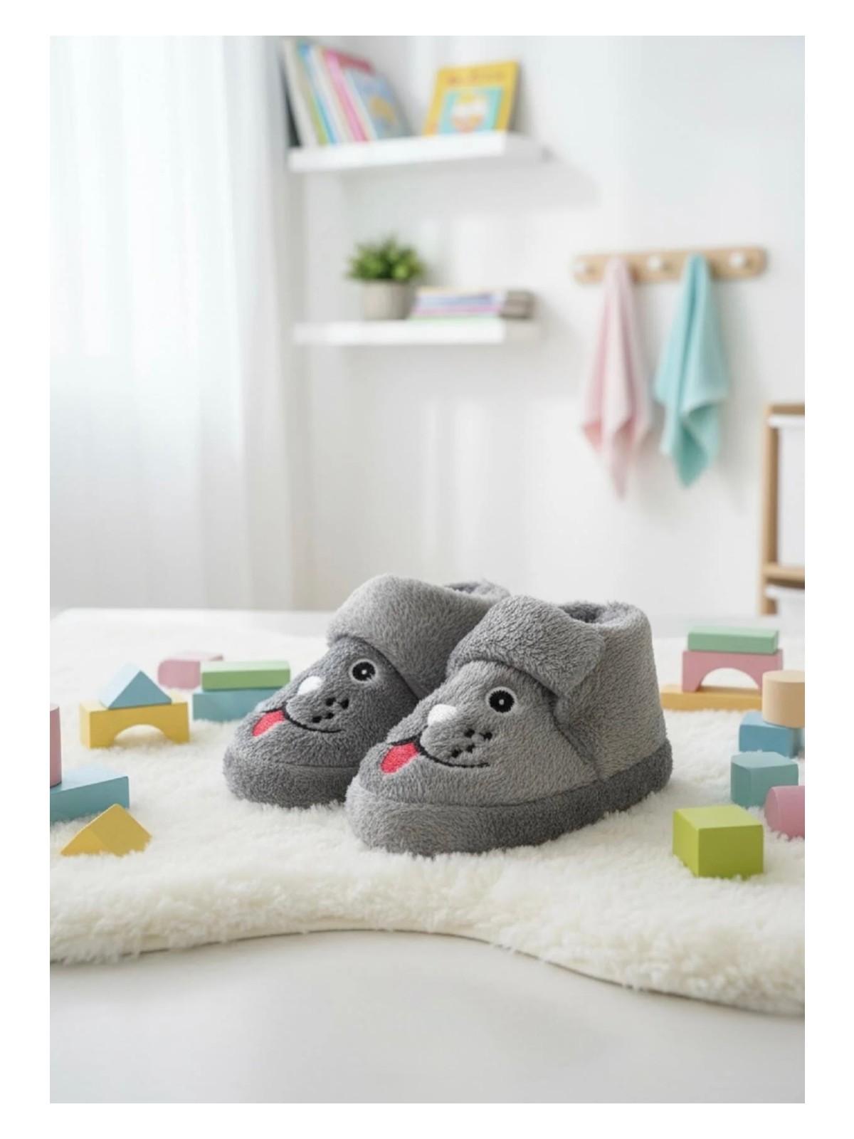 Sevimli Hayvanlar Cırtlı Kaydırmaz Taban Kreş Ev Okul Ayakkabısı Bebek Çocuk Panduf Ev Botu - Görsel 4