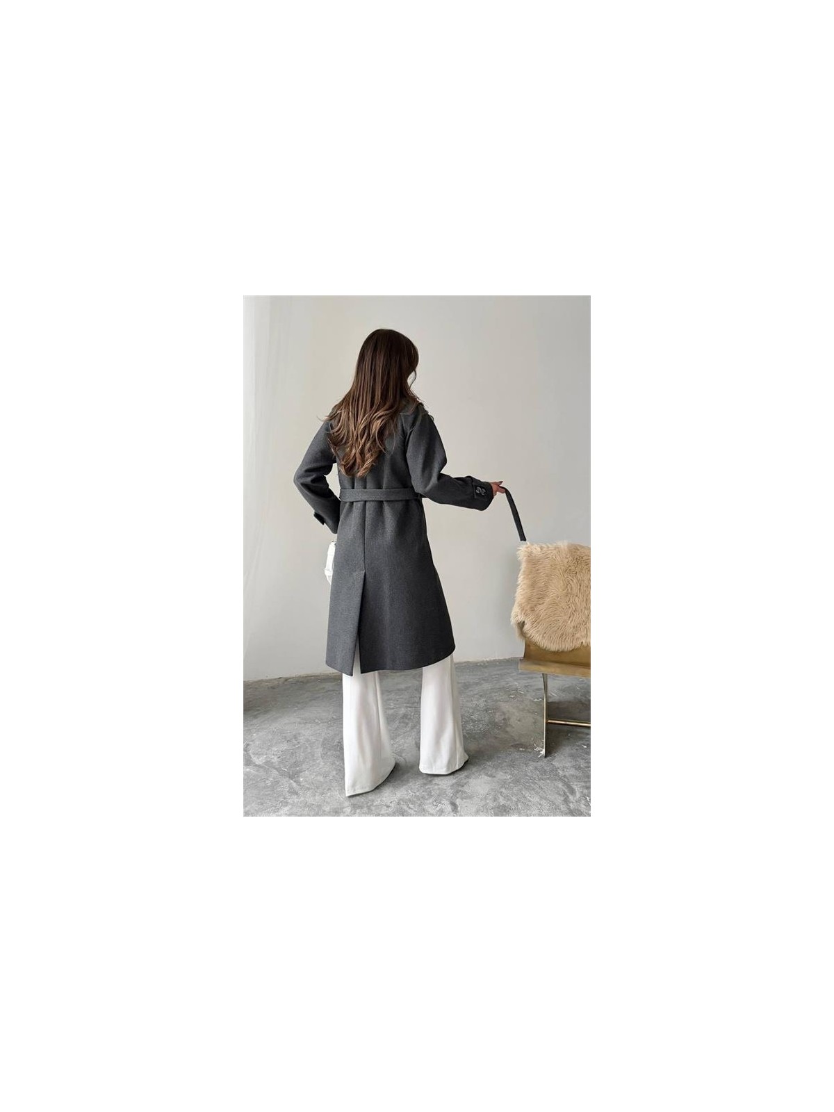 Neşeli Butik Kadın Kuşak Detaylı Astarlı Kaşe Kaban NBG120 - Görsel 6