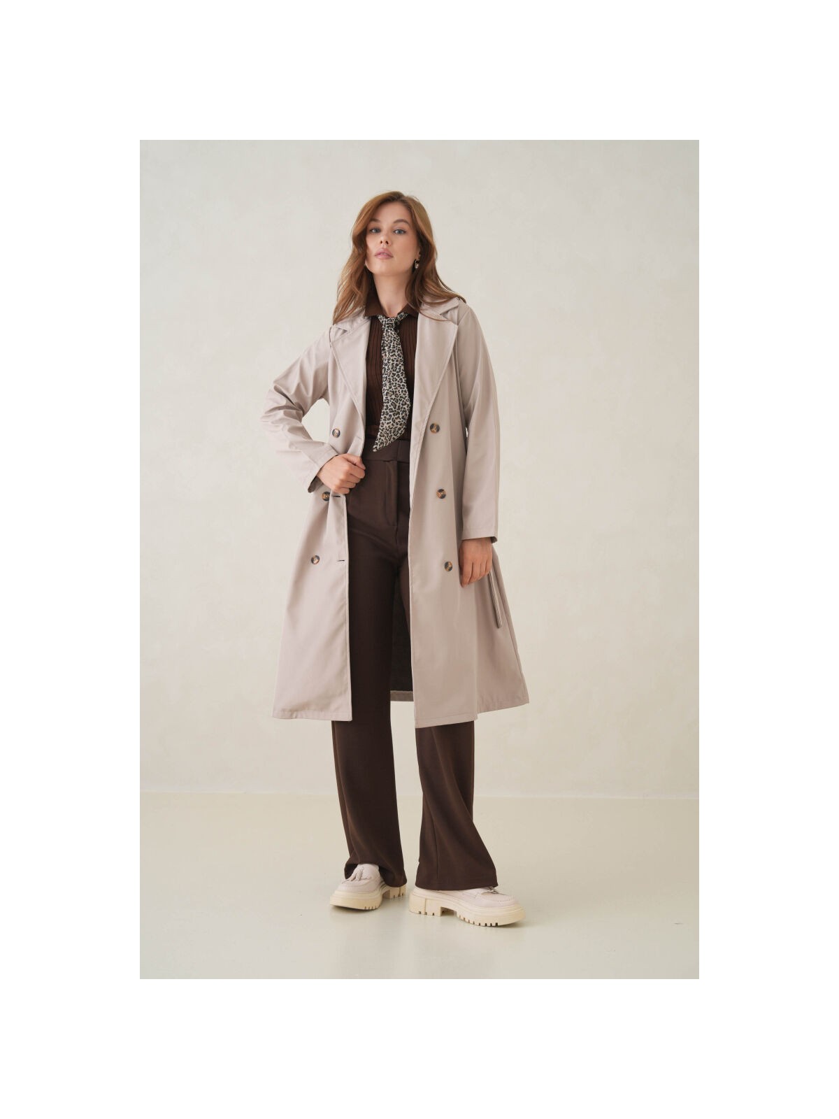 D1fference Su Geçirmez Kruvaze Yaka Sık Dokuma Kadın Trençkot - Görsel 4