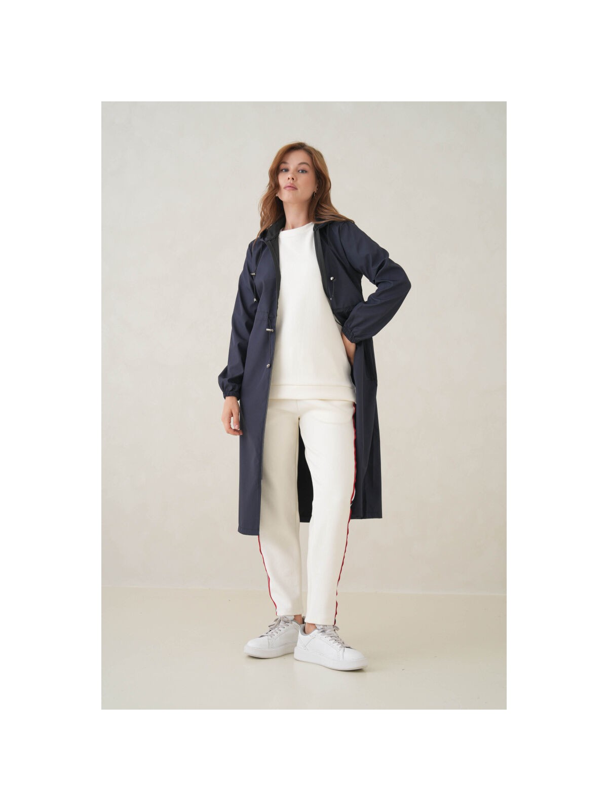 D1fference Su Geçirmez Kapüşonlu Fermuarlı Sık Dokuma Kadın Trençkot - Görsel 6