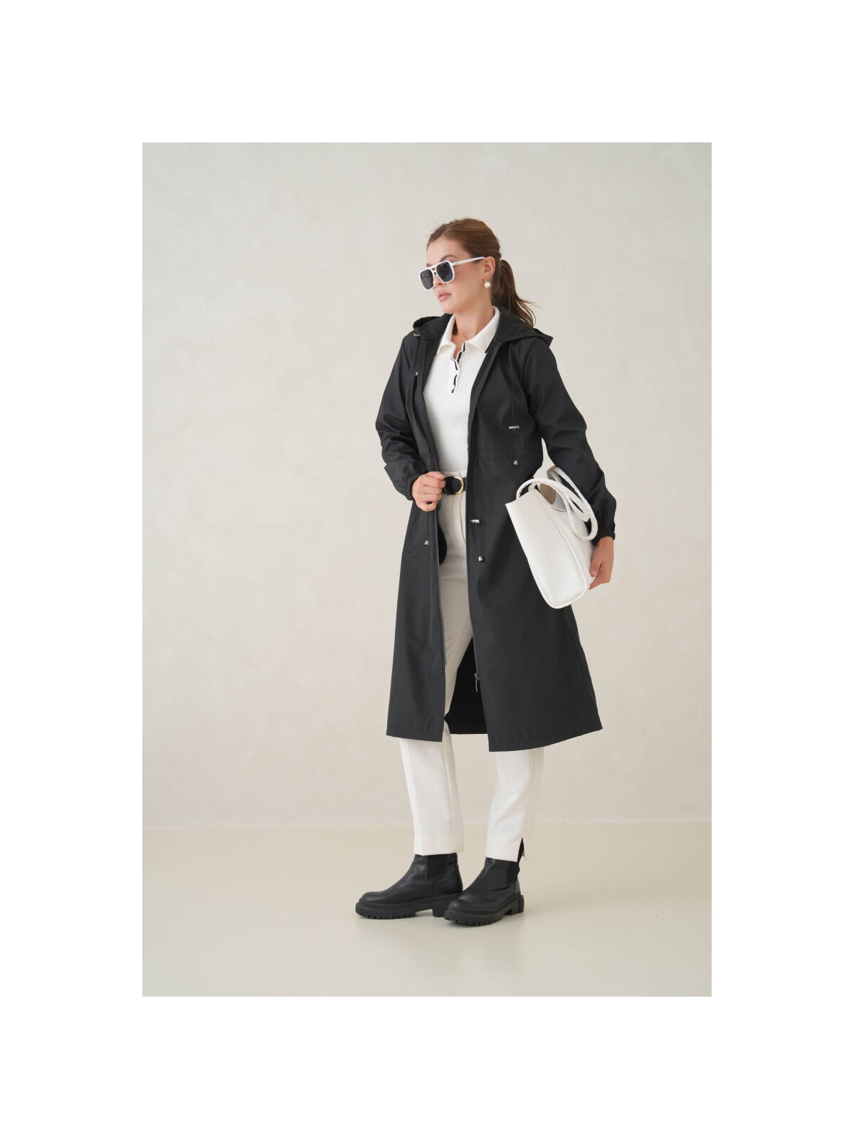 D1fference Su Geçirmez Kapüşonlu Fermuarlı Sık Dokuma Kadın Trençkot - Görsel 7