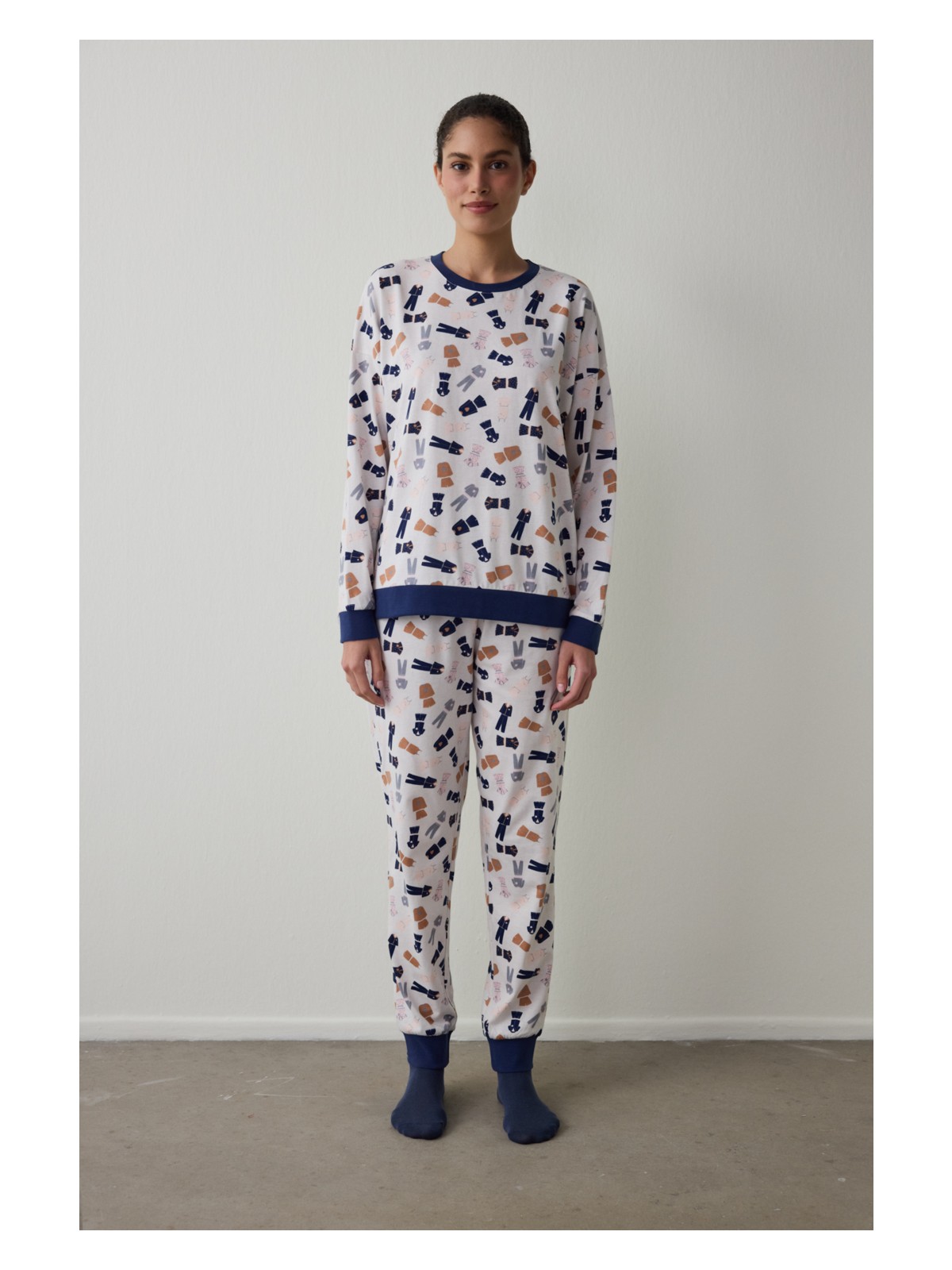 Penti Açık Pembe Pijama Time Bisiklet Yaka Pamuklu Uzun Kollu Pijama Takımı