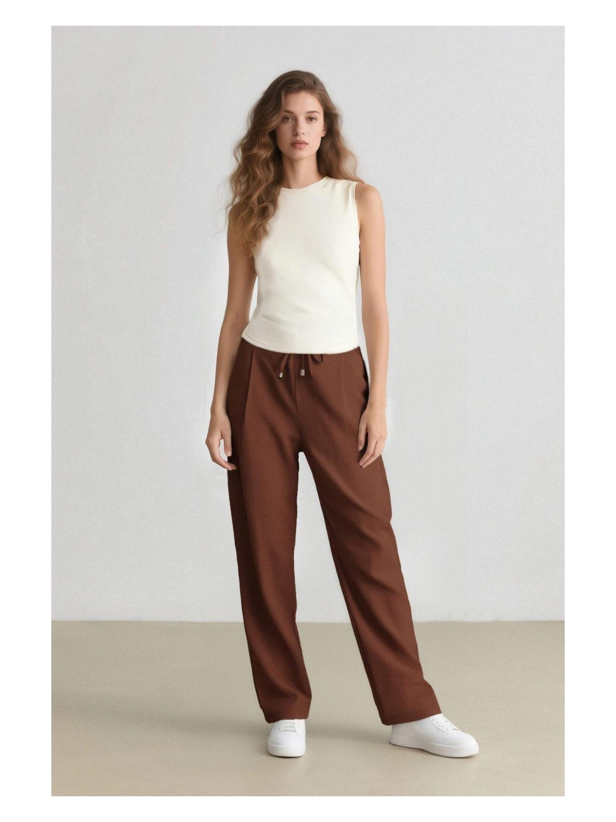 DeFacto Jogger Pantolon Keten Görünümlü Cepli Yüksek Bel Düz Paça R0433AZ25SP