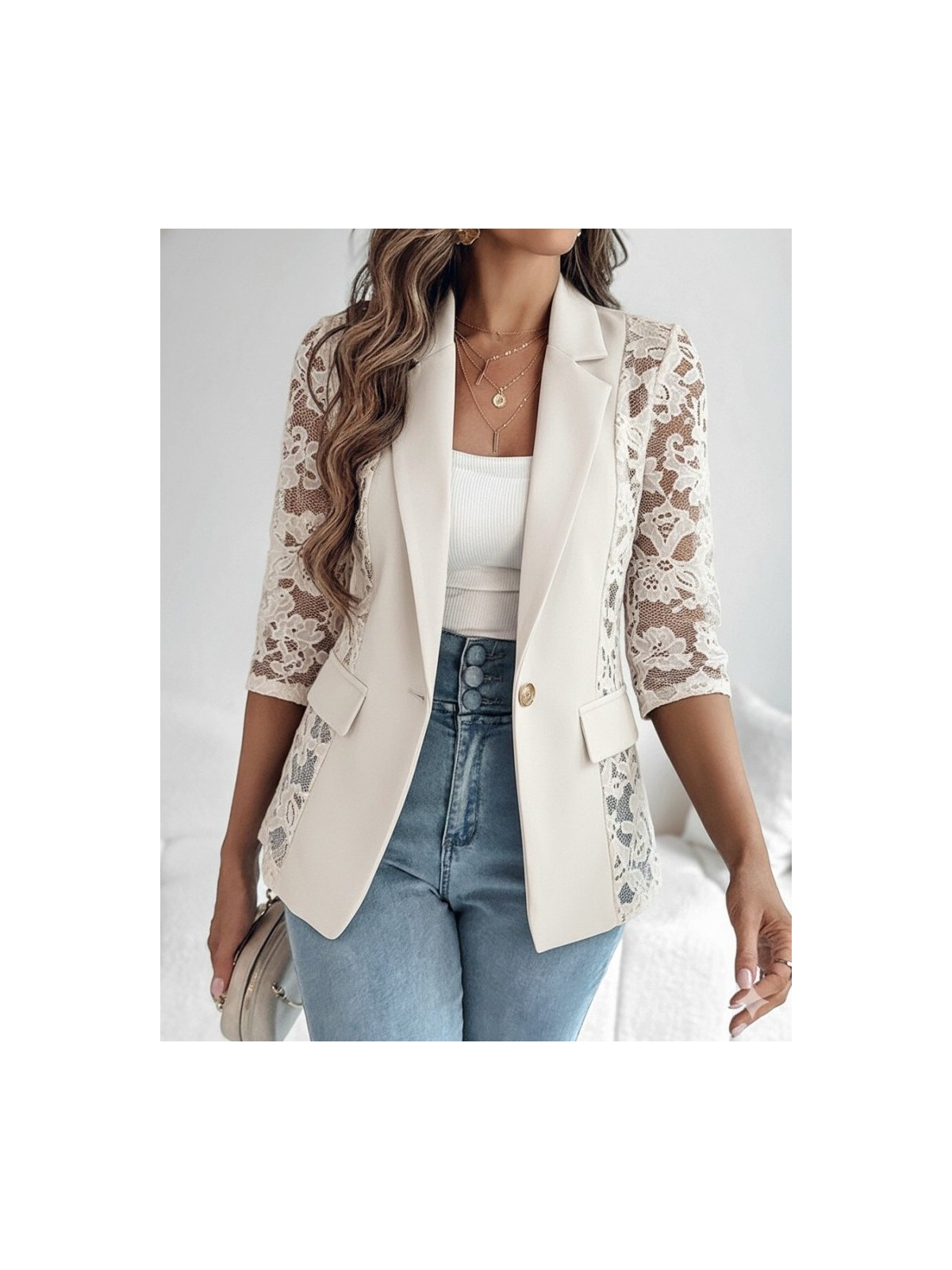 Magic Special Kadın Uzun Kollu Truvakar Kol Önden Düğmeli Cepli Dantelli Atlas Ceket
