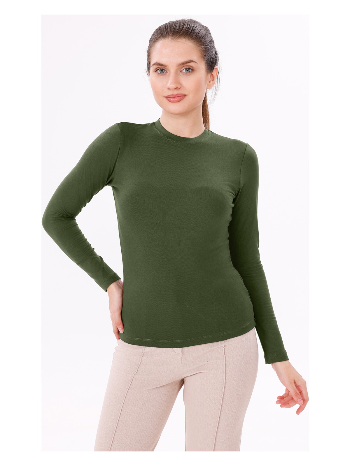 Yade Fashion Kadın Ekru Uzun Kol Body - Bisiklet Yaka - Görsel 8