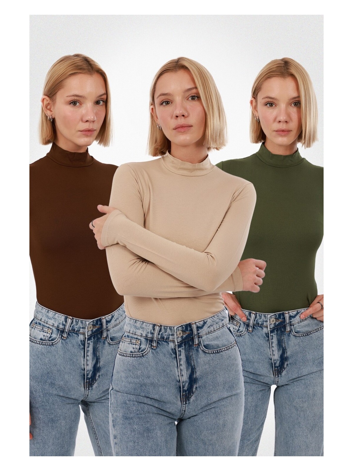 Yade Fashion Kadın Uzun Kollu Balıkçı Yaka Body 2’li Set – Beyaz - Görsel 4