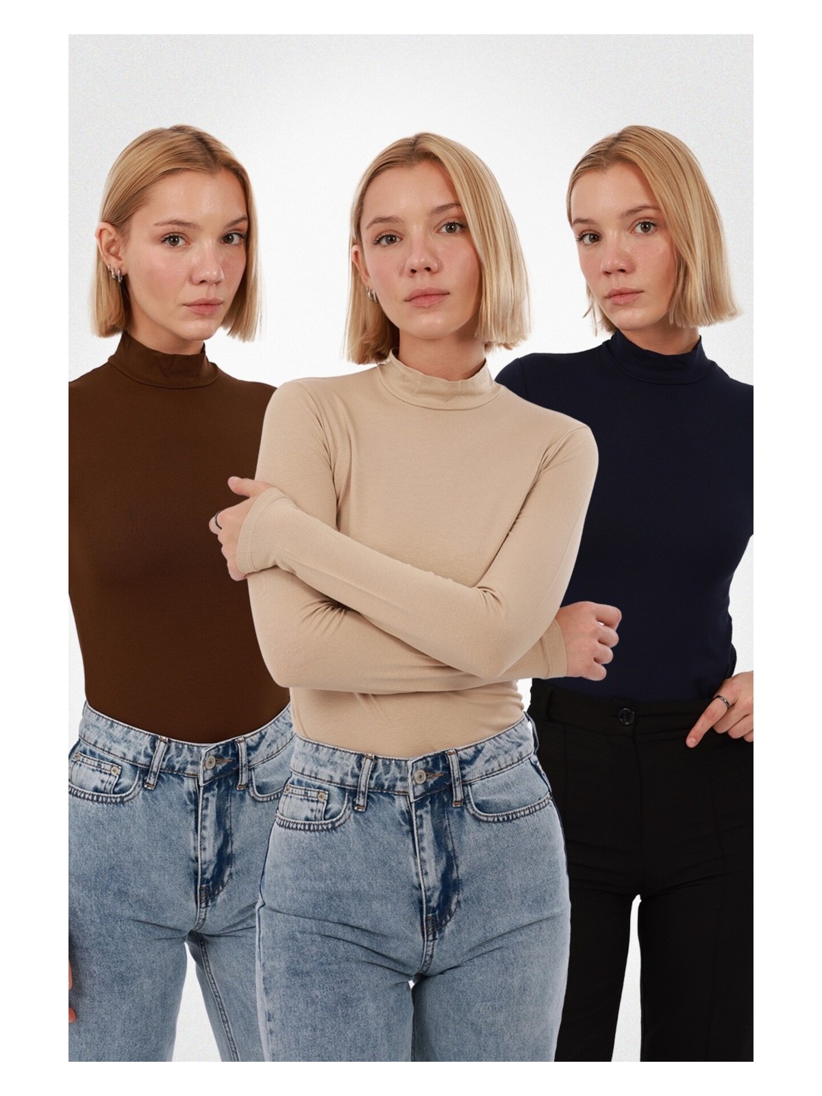 Yade Fashion Kadın Uzun Kollu Balıkçı Yaka Body 2’li Set – Beyaz - Görsel 5