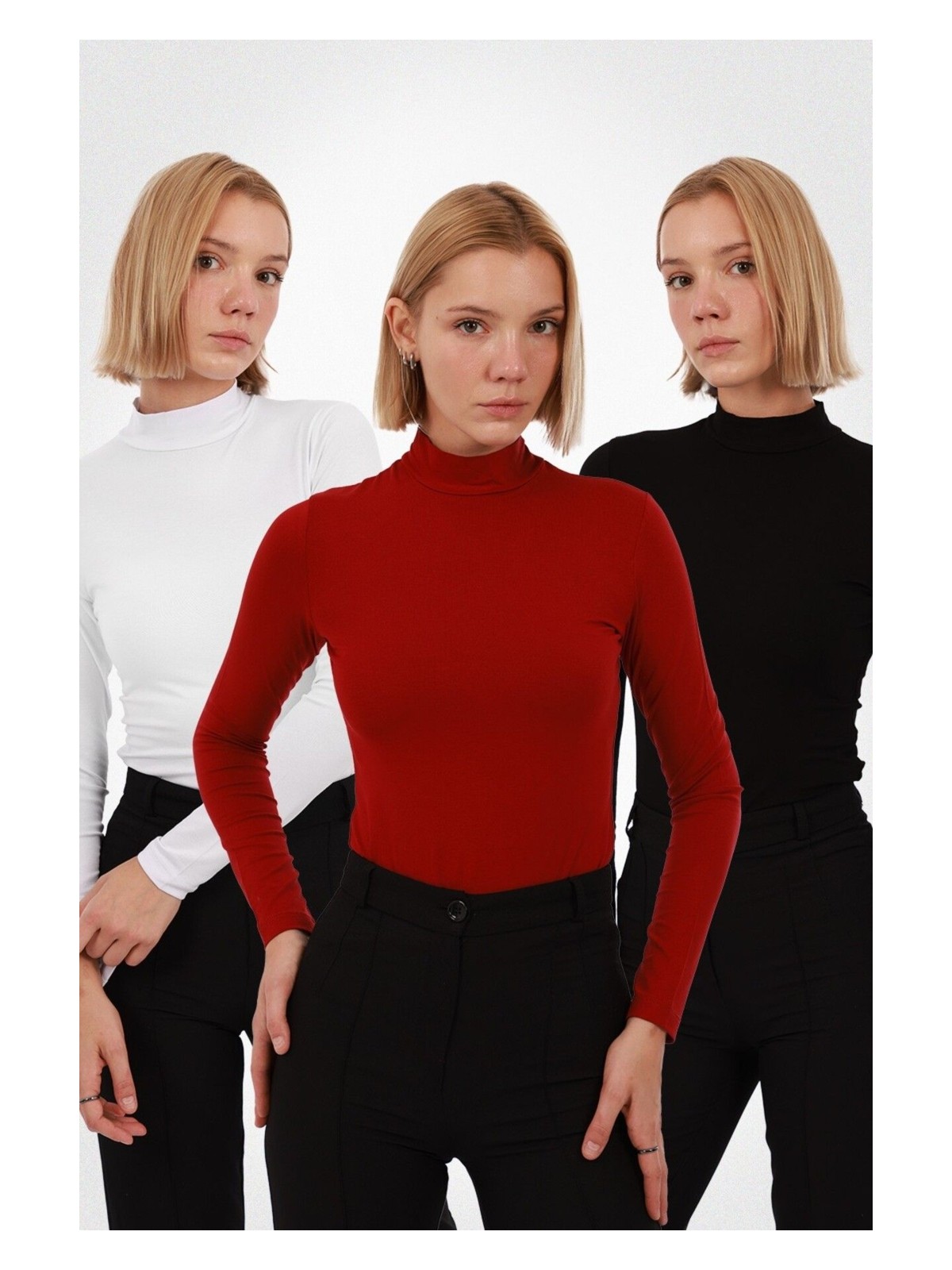 Yade Fashion Kadın Uzun Kollu Balıkçı Yaka Body 2’li Set – Beyaz - Görsel 6