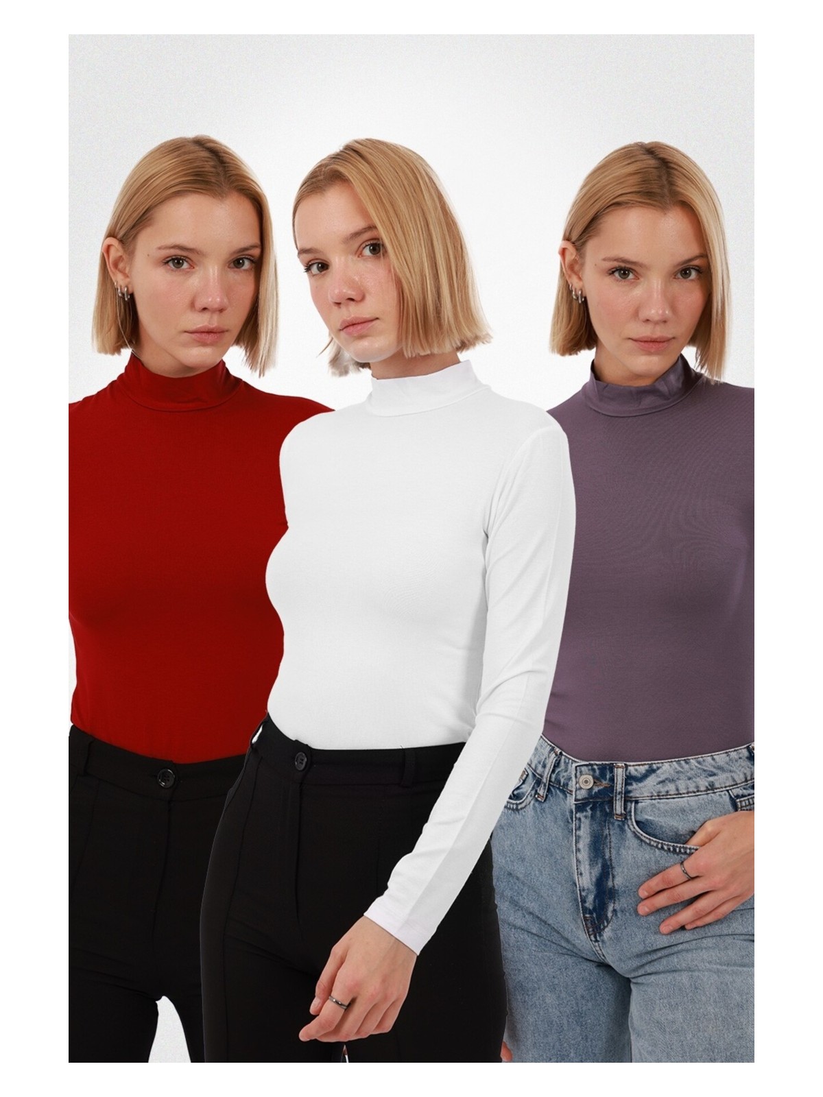 Yade Fashion Kadın Uzun Kollu Balıkçı Yaka Body 2’li Set – Beyaz - Görsel 7