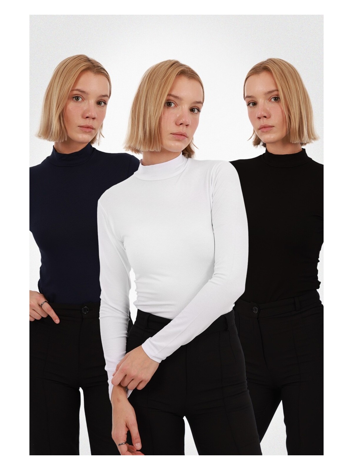 Yade Fashion Kadın Uzun Kollu Balıkçı Yaka Body 2’li Set – Beyaz - Görsel 8