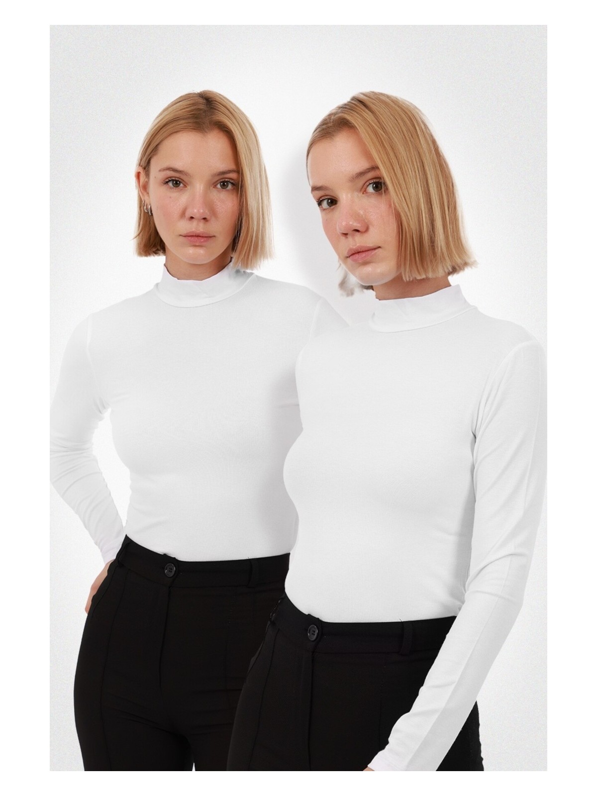 Yade Fashion Kadın Uzun Kollu Balıkçı Yaka Body 2’li Set – Beyaz