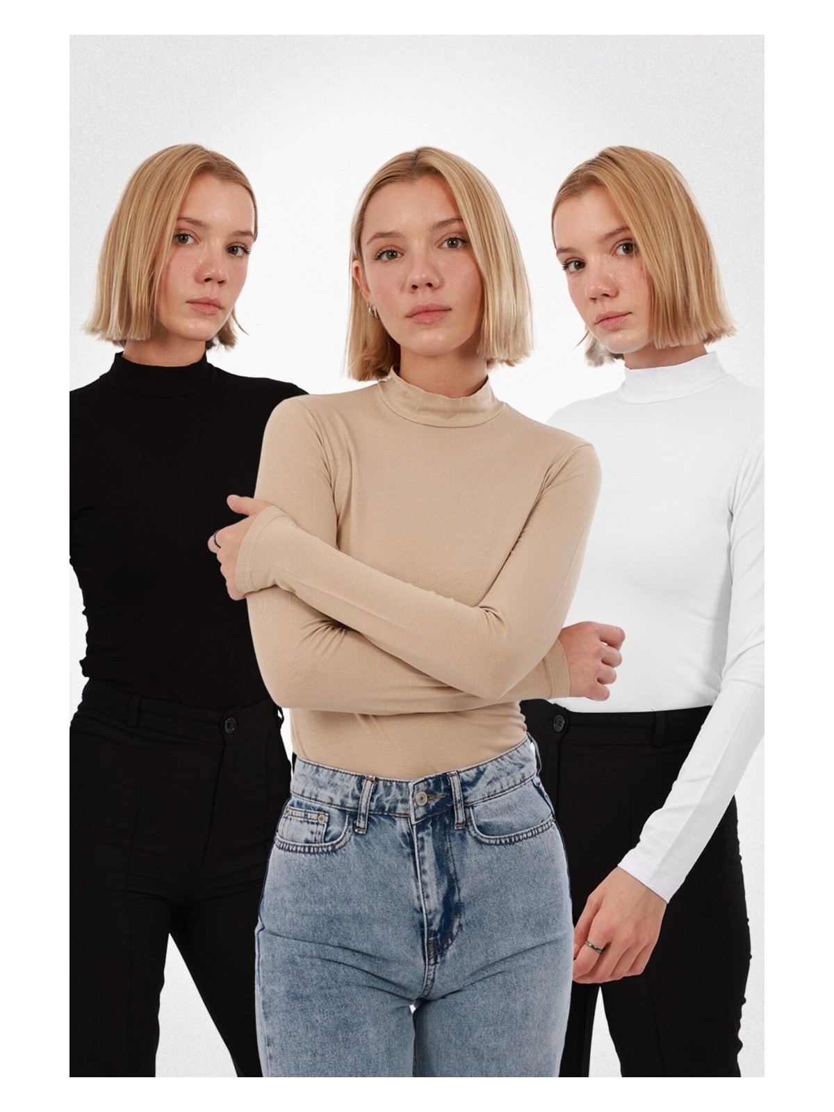 Yade Fashion Kadın Uzun Kollu Balıkçı Yaka Body 2’li Set – Beyaz - Görsel 9