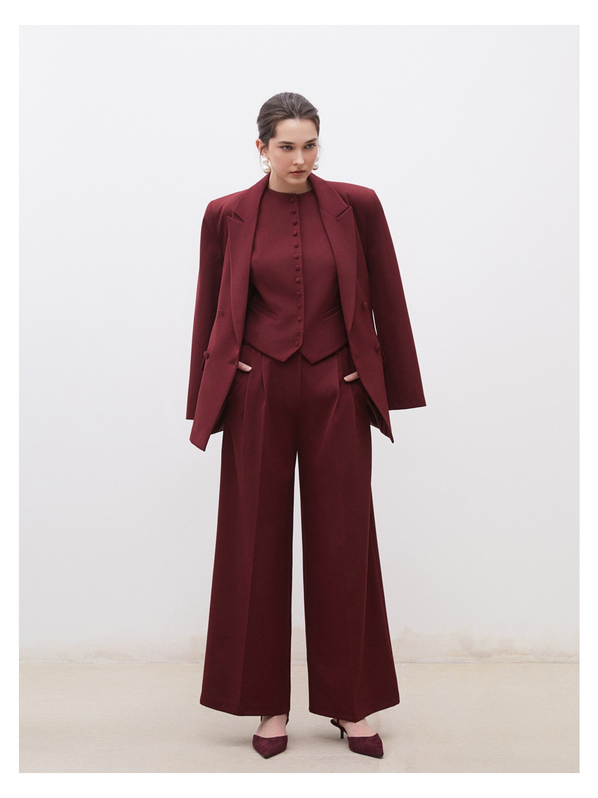 Soulife Loose Fit Krep Kadın Pileli Pantolon