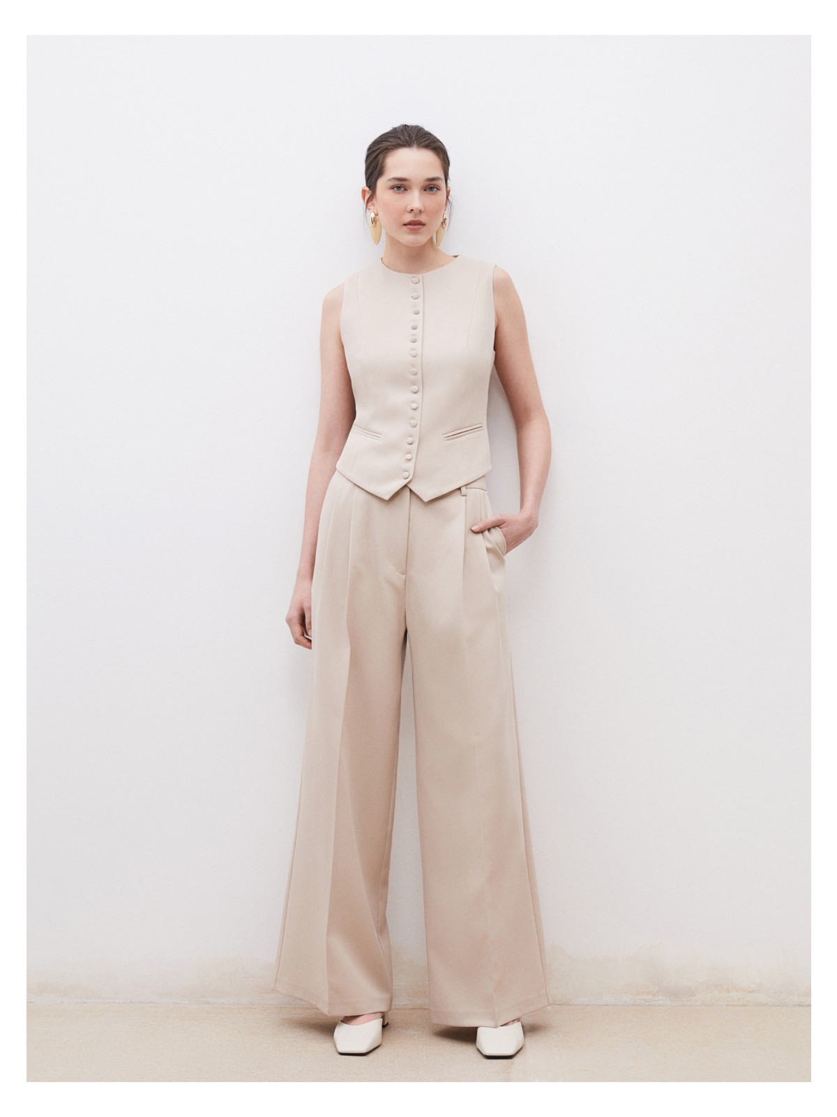 Soulife Loose Fit Krep Kadın Pileli Pantolon - Görsel 6