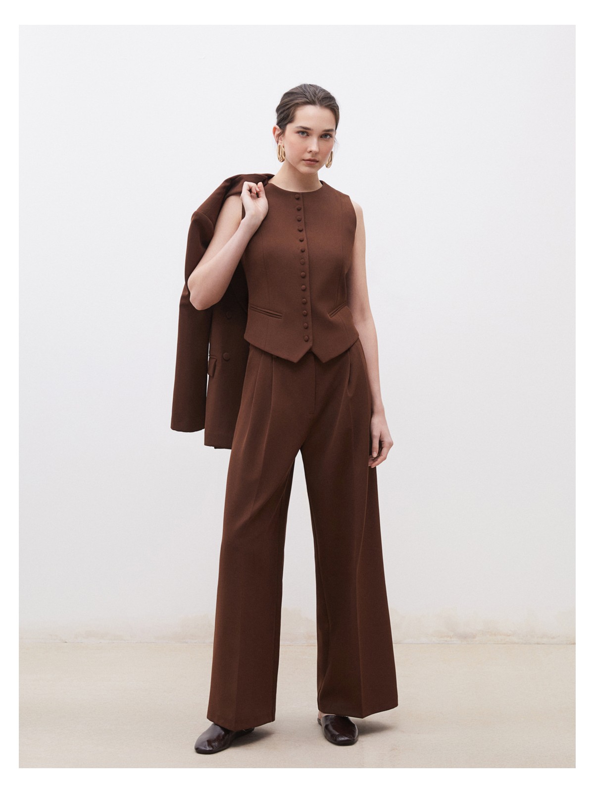 Soulife Loose Fit Krep Kadın Pileli Pantolon - Görsel 5