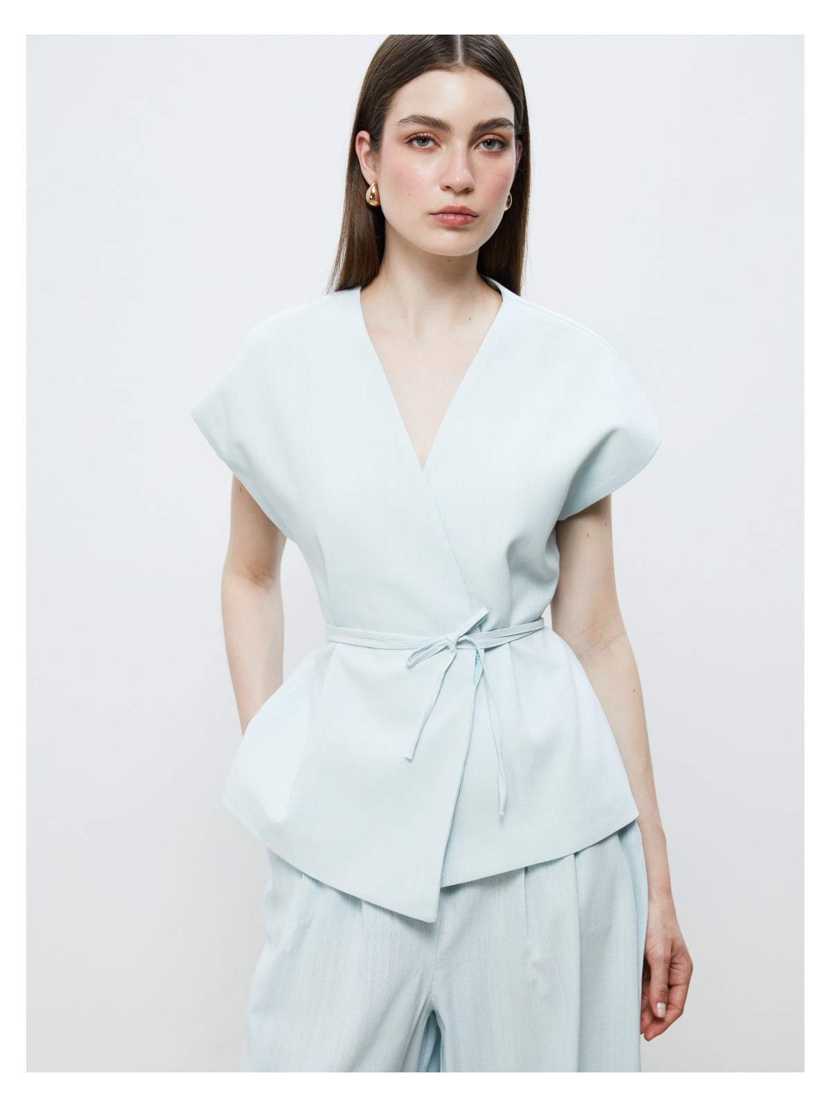 Soulife Kruvaze Yaka Keten Görünümlü Bluz - Görsel 4