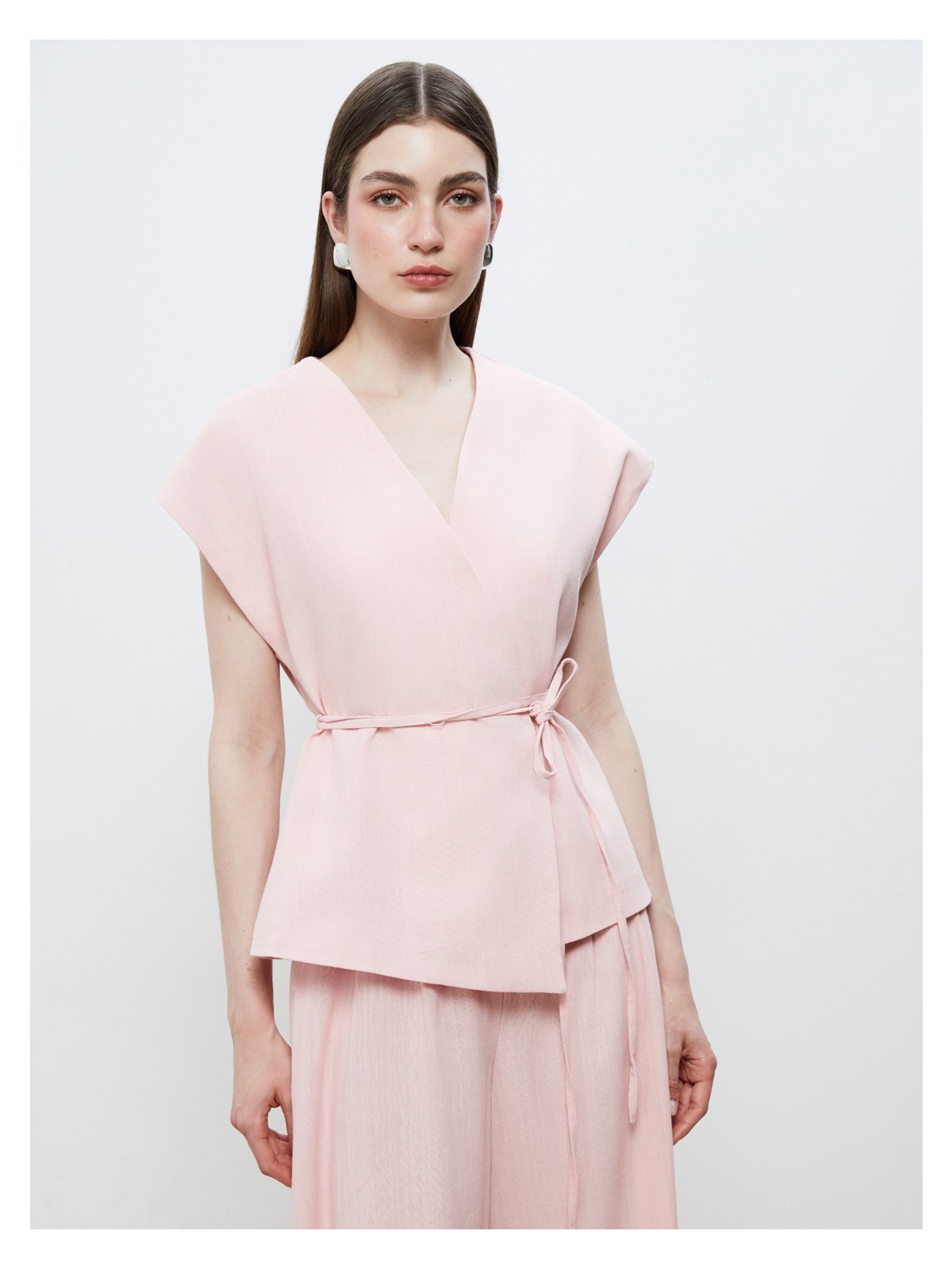 Soulife Kruvaze Yaka Keten Görünümlü Bluz - Görsel 6