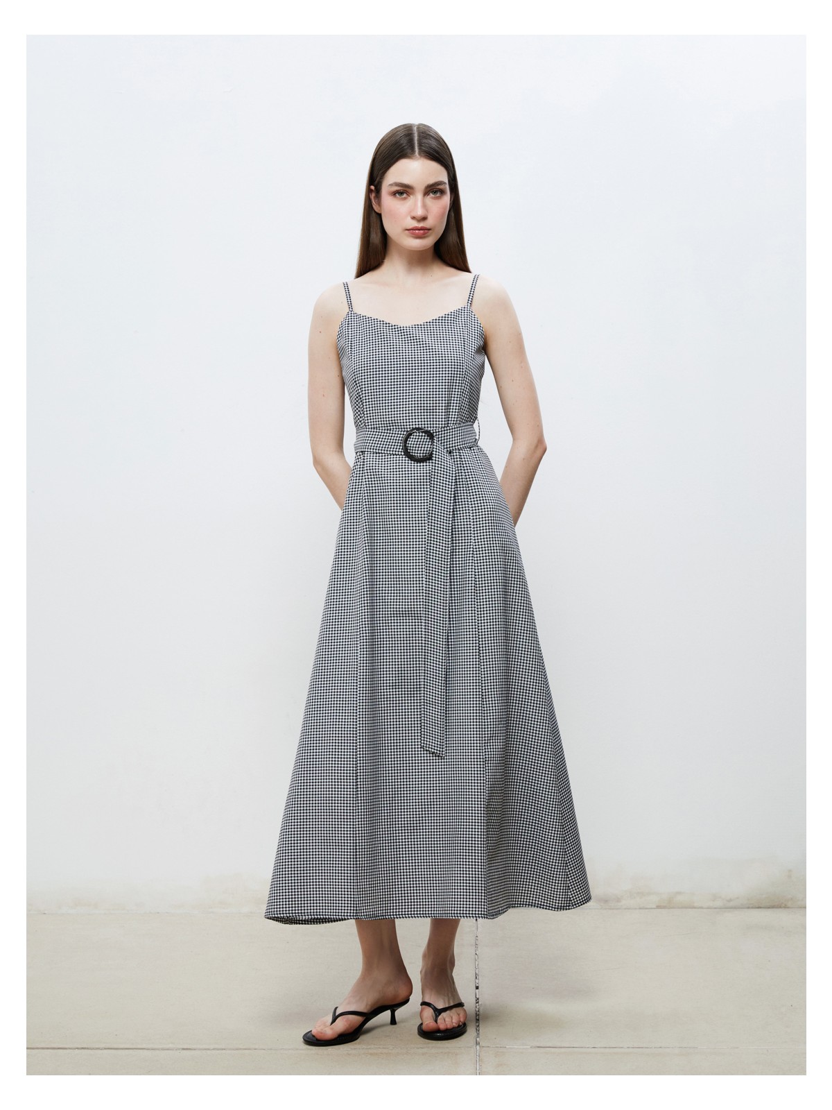 Soulife Kalp Yaka Ekose Askılı A Kesim Elbise