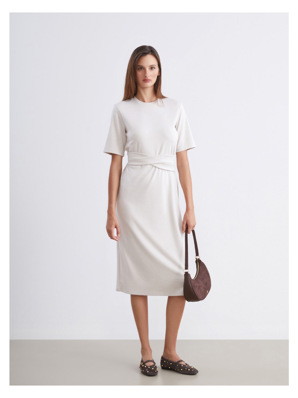 Soulife Bisiklet Yaka Kuşaklı Elbise - Görsel 6