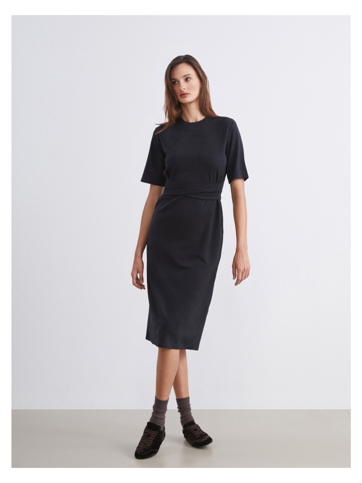 Soulife Bisiklet Yaka Kuşaklı Elbise - Görsel 3