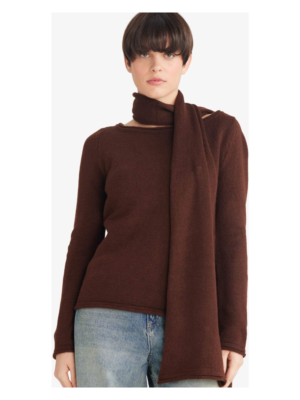 DeFacto Regular Fit Kayık Yaka Yumuşak Dokulu Şal Detaylı Triko Kazak G3314AX25AU - Görsel 4