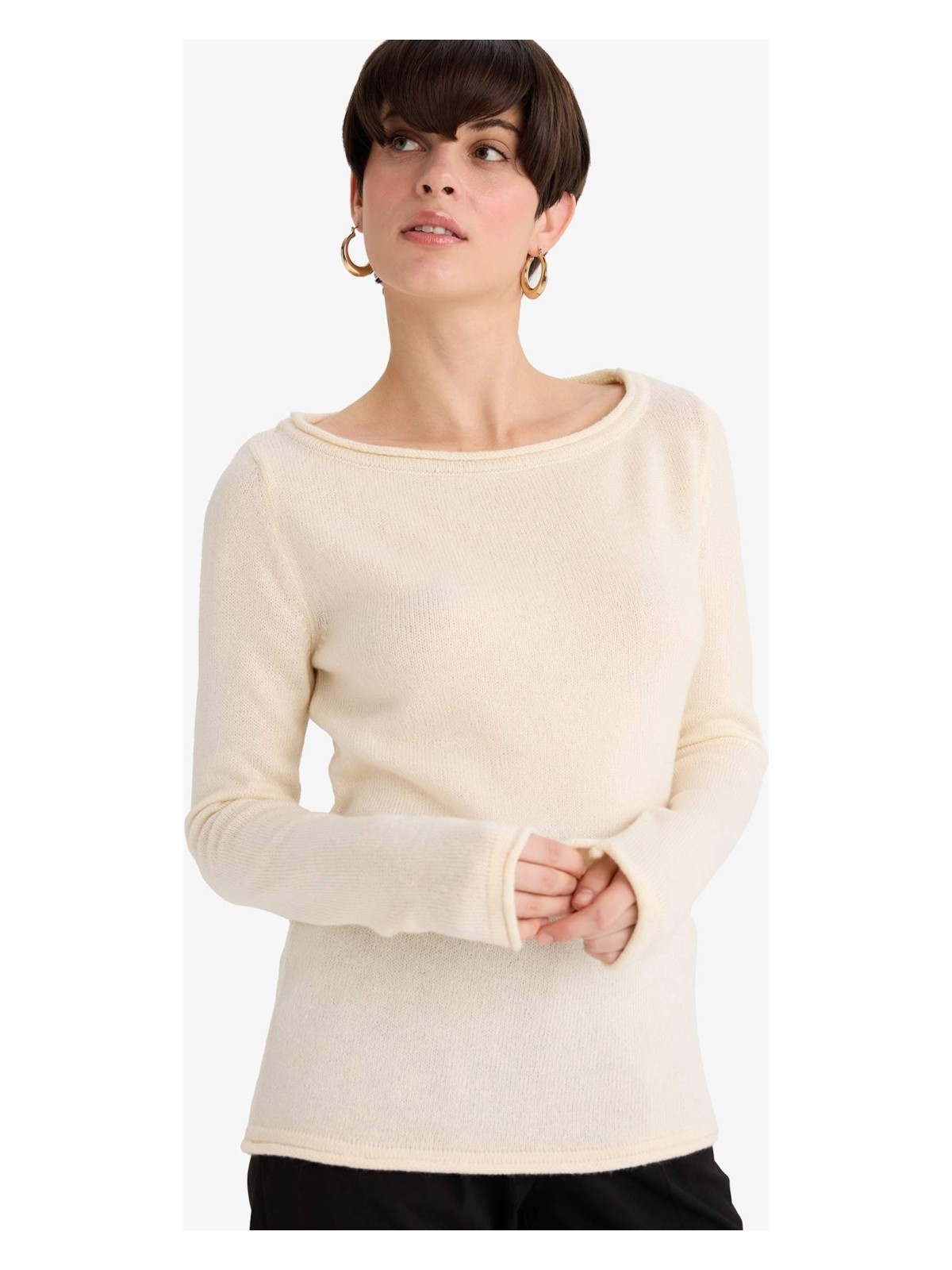 DeFacto Regular Fit Kayık Yaka Yumuşak Dokulu Şal Detaylı Triko Kazak G3314AX25AU