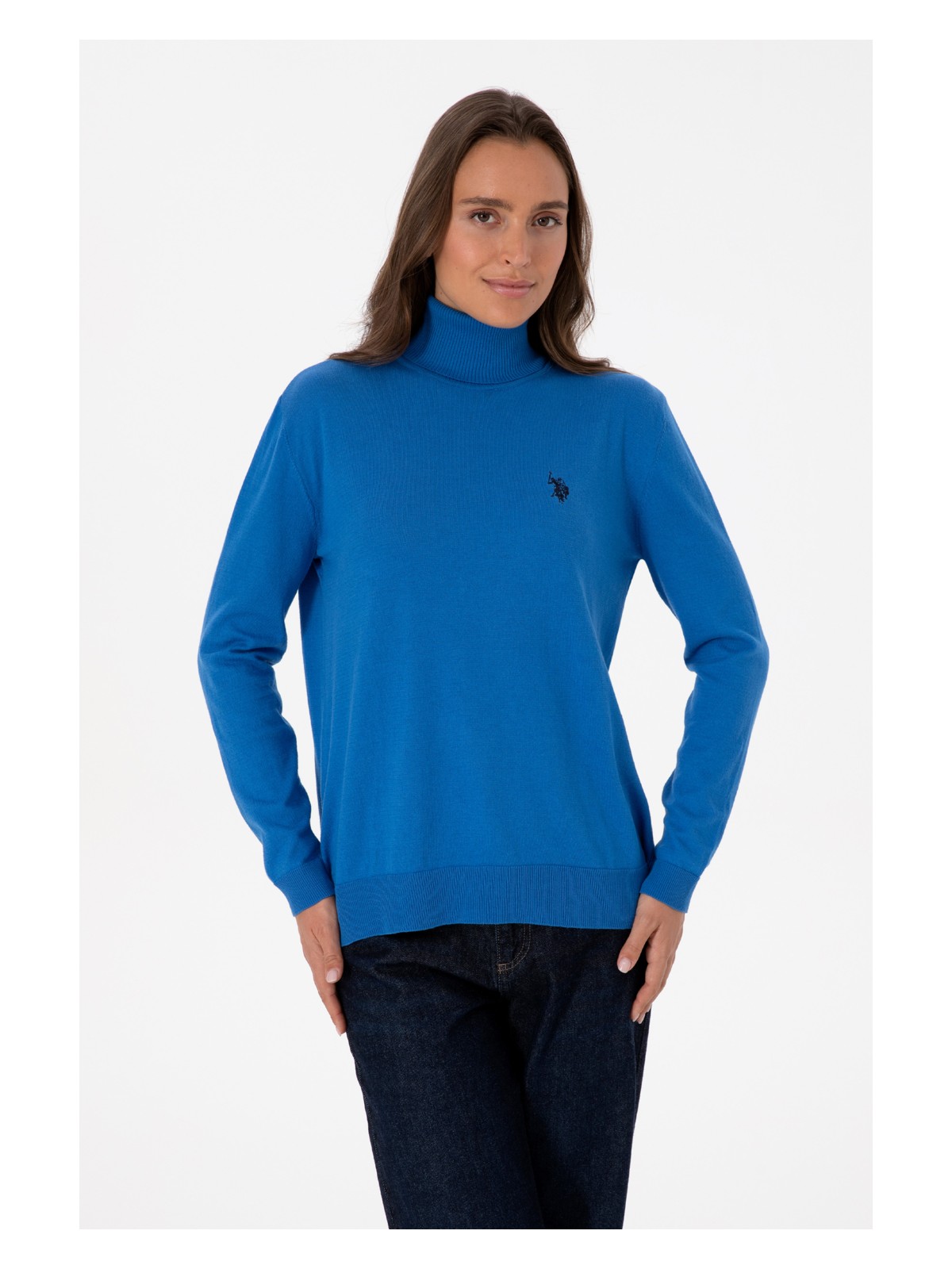 U.S. Polo Assn. Kadın Mavi Boğazlı Basic Kazak 50313621-VR251