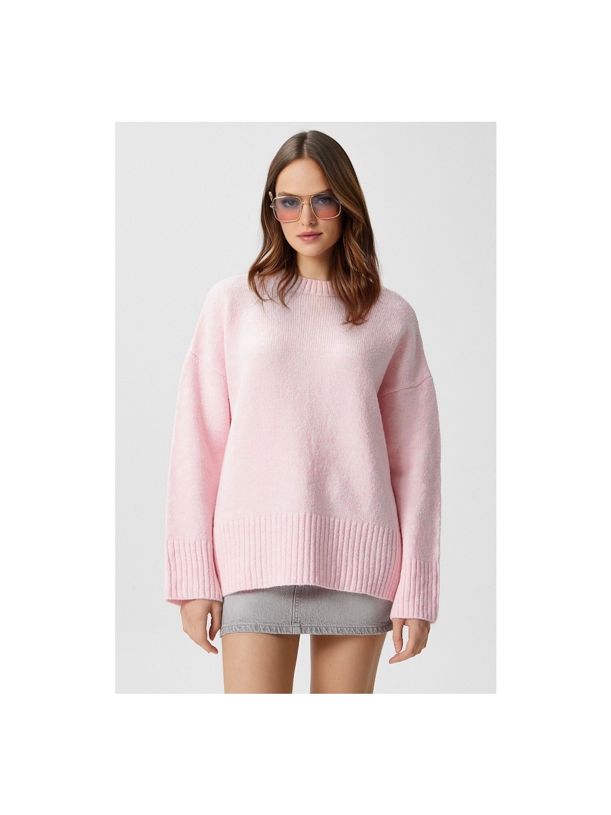 Ritnice Kadın Homy Yumuşacık Bisiklet Yaka Soft Pembe Oversize Triko Kazak