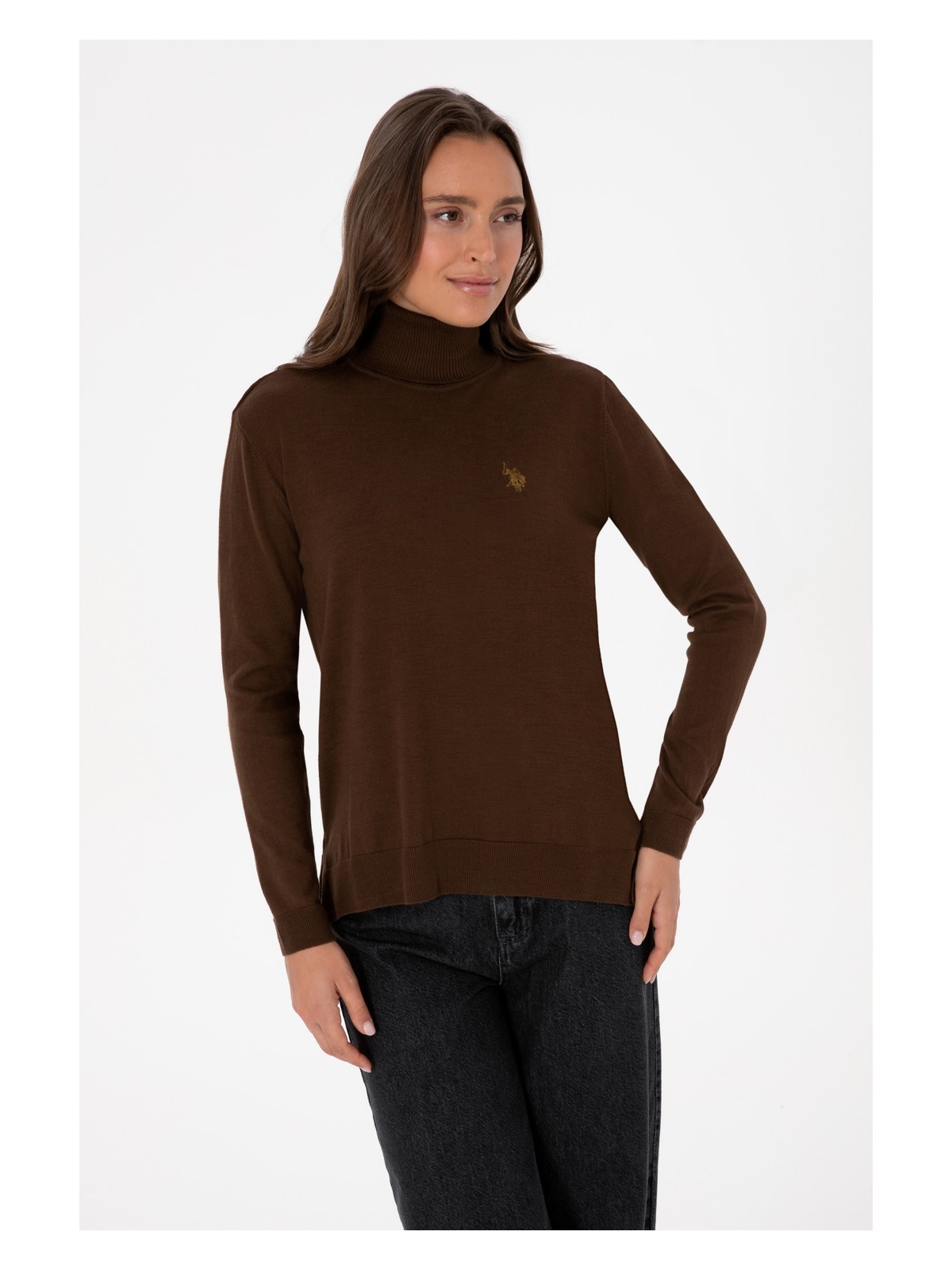 U.S. Polo Assn. Kadın Kahverengi Boğazlı Basic Kazak 50313621-VR029 - Görsel 3