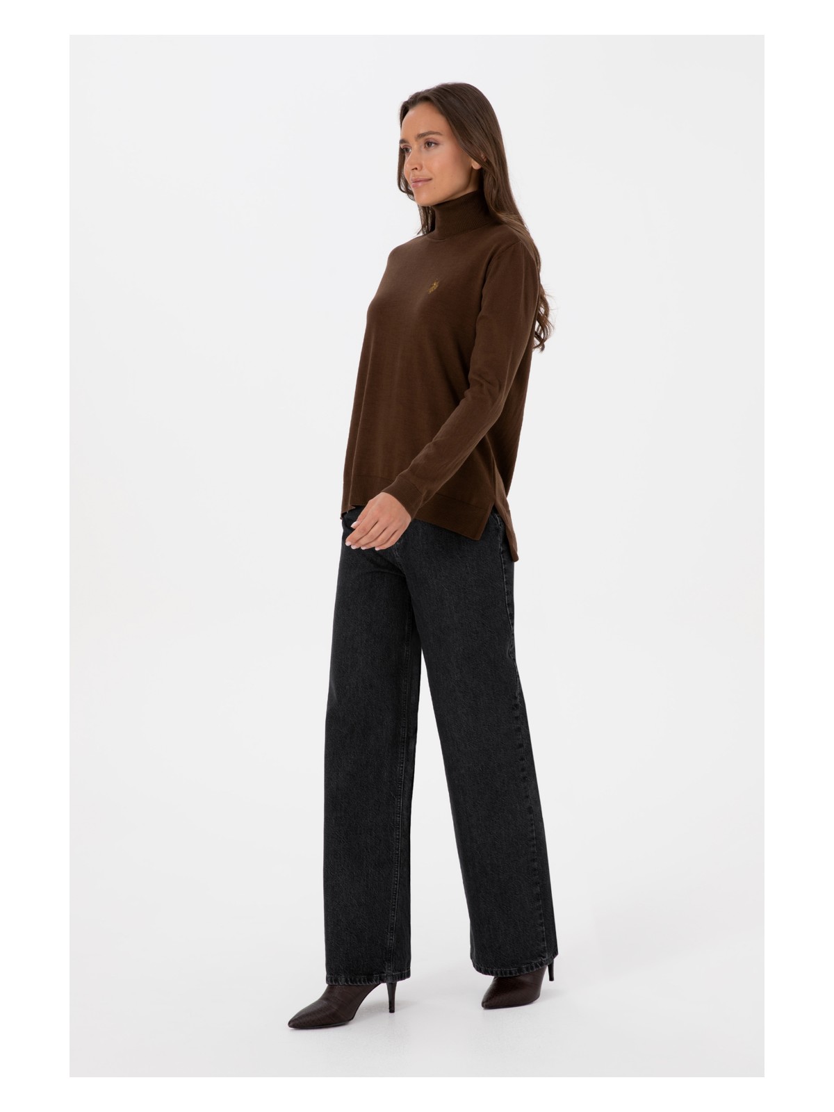 U.S. Polo Assn. Kadın Kahverengi Boğazlı Basic Kazak 50313621-VR029 - Görsel 4