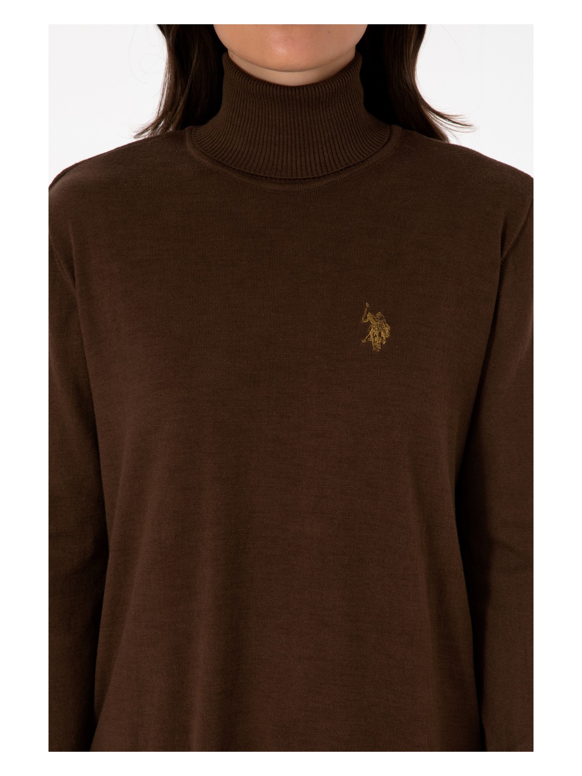 U.S. Polo Assn. Kadın Kahverengi Boğazlı Basic Kazak 50313621-VR029 - Görsel 6