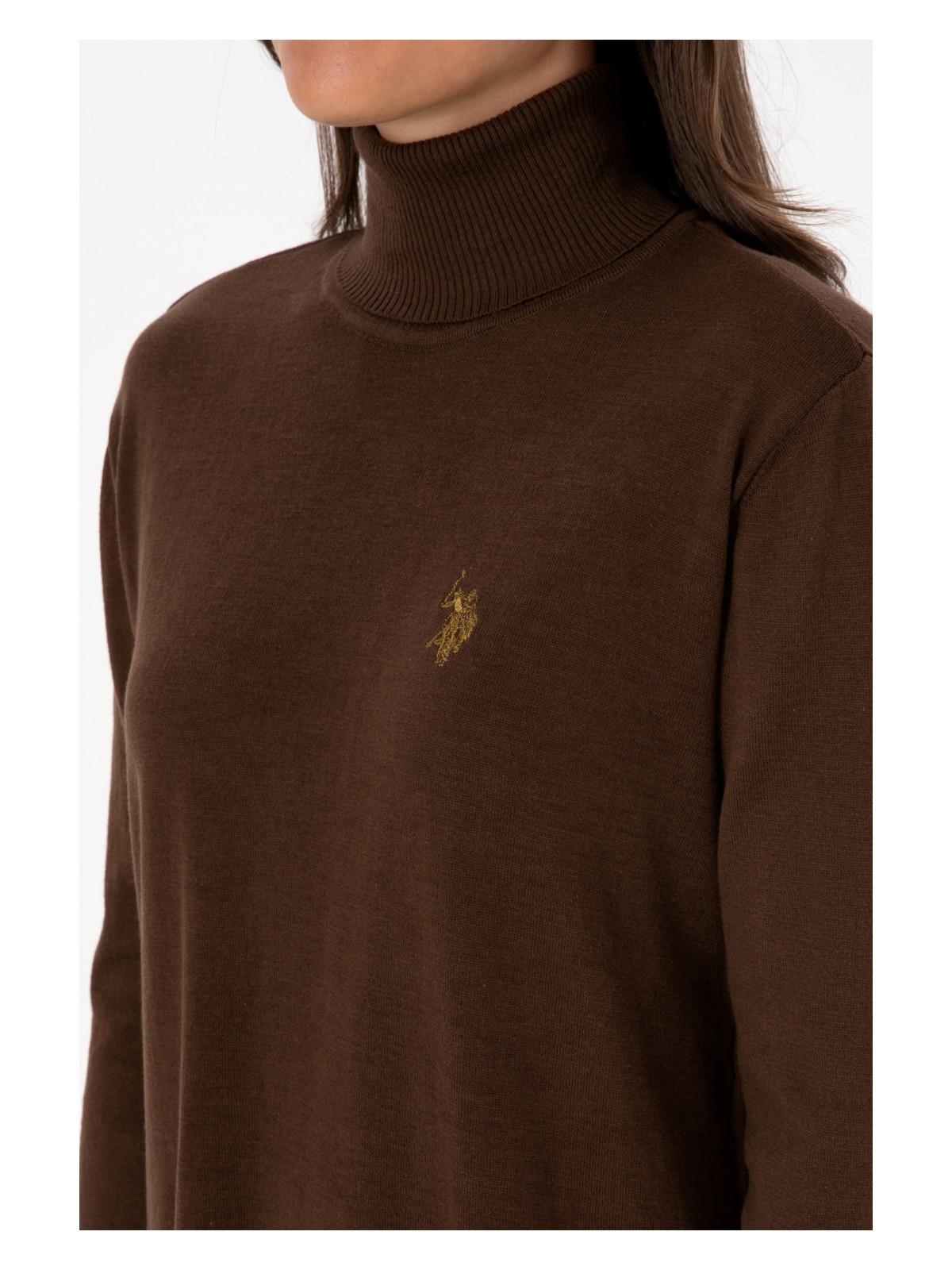 U.S. Polo Assn. Kadın Kahverengi Boğazlı Basic Kazak 50313621-VR029 - Görsel 7