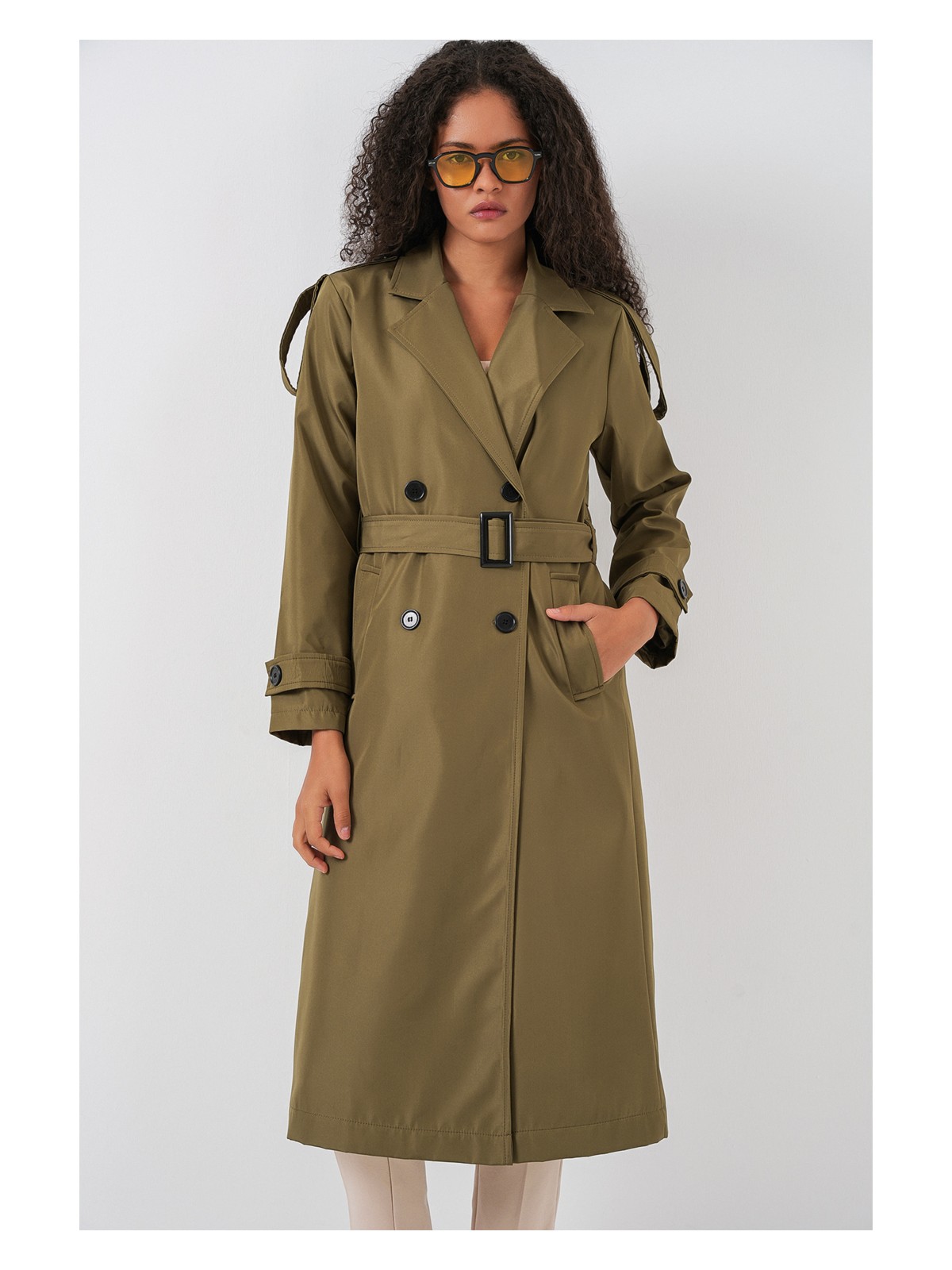 Bigdart 5941 Kruvaze Yaka Uzun Trençkot Kadın Siyah Polyester Malzeme ile Şık Tasarım - Görsel 4