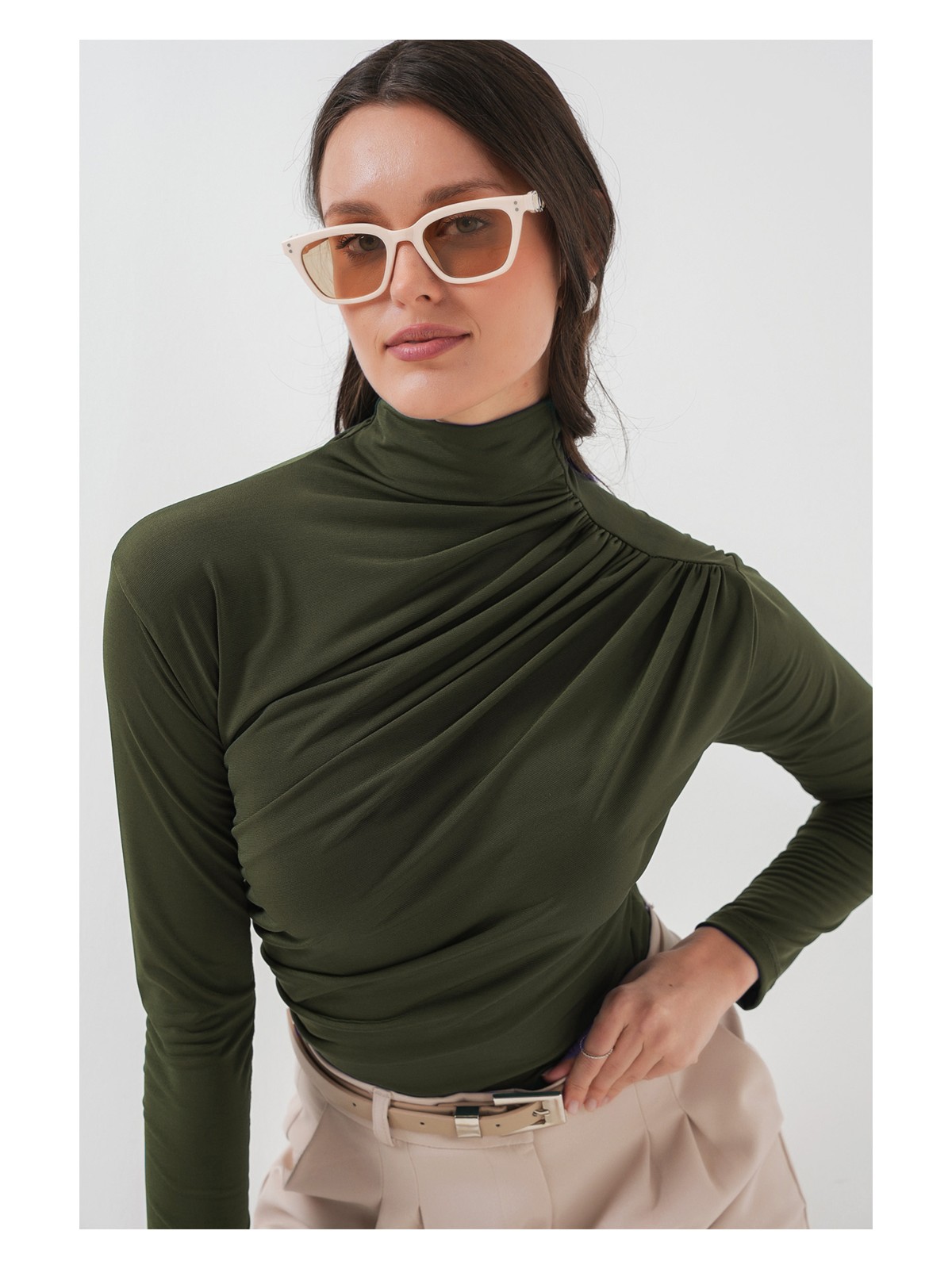 Bigdart 925 Büzgü Detaylı Sandy Bluz - Gri - Görsel 4