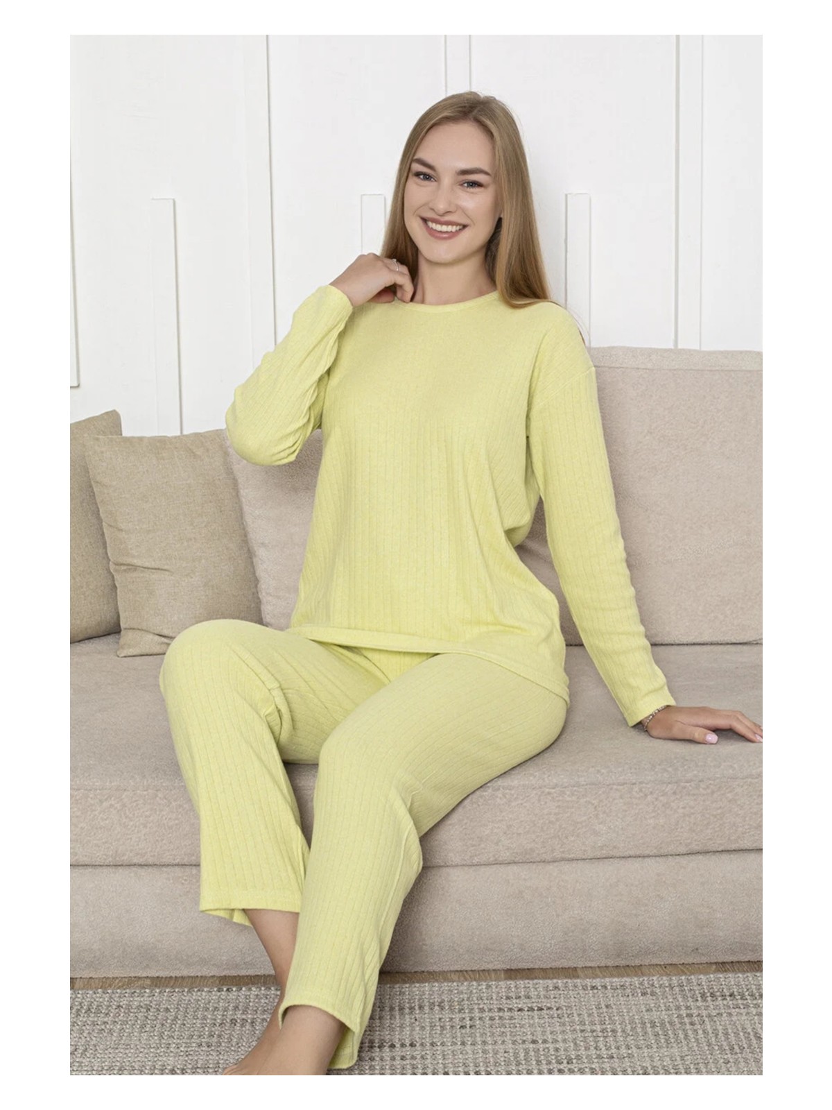 Farya Home Pamuklu Kalın Kışlık Interlok Şeritli Uzun Kollu Örme Pijama Takımı - Görsel 3