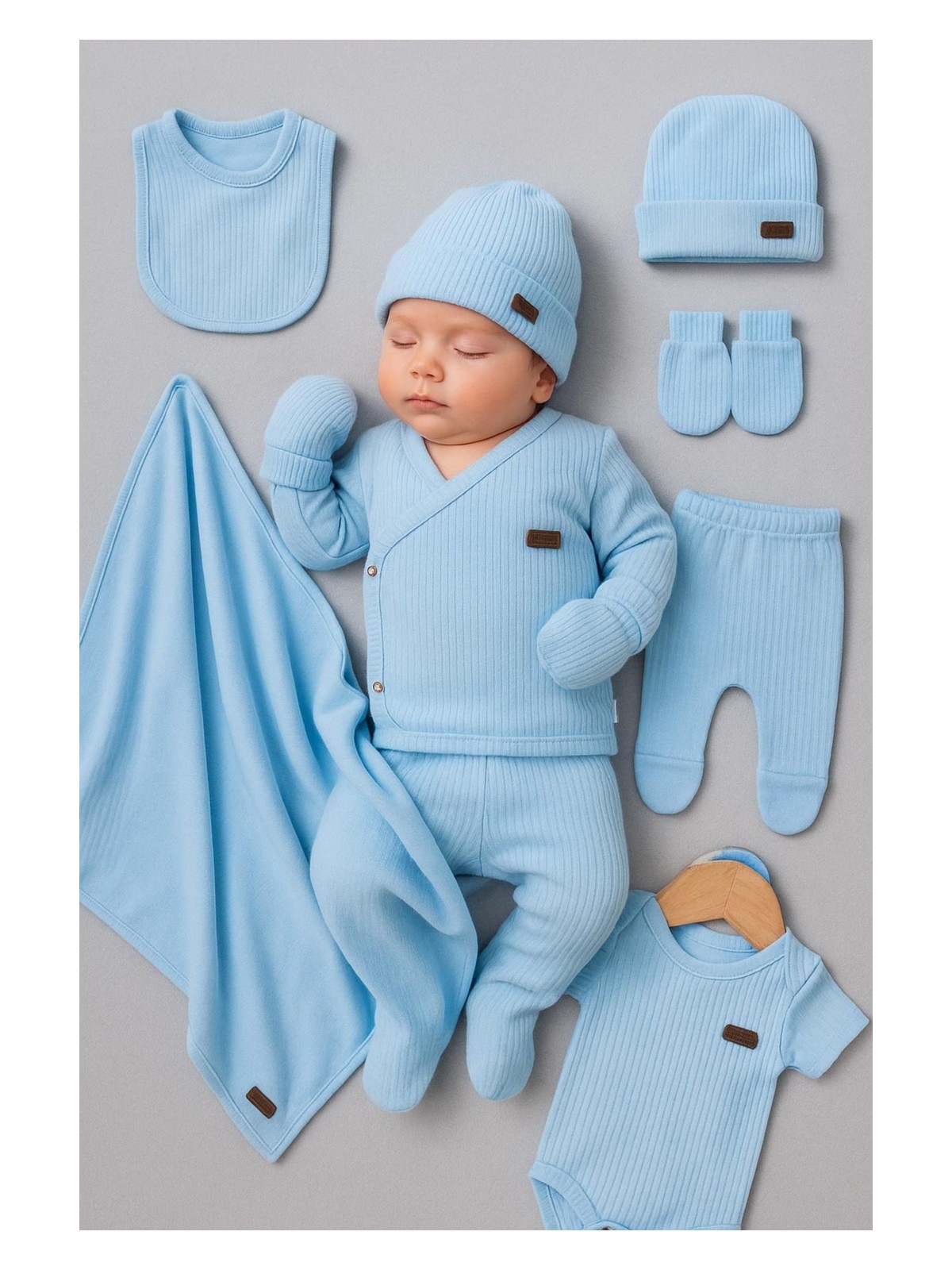 Dinamik çocuk Kız Erkek Bebek Organik %100 Pamuk 7li Yenidoğan Hastane Çıkış Seti (Battaniye Dahil)