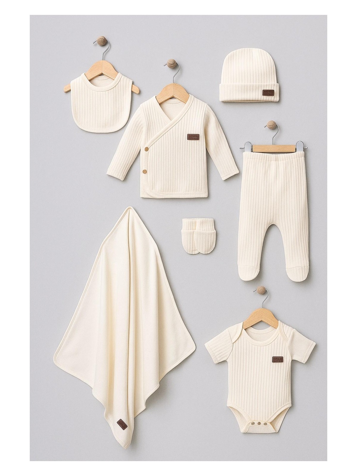 Dinamik çocuk Kız Erkek Bebek Organik %100 Pamuk 7li Yenidoğan Hastane Çıkış Seti (Battaniye Dahil) - Görsel 5