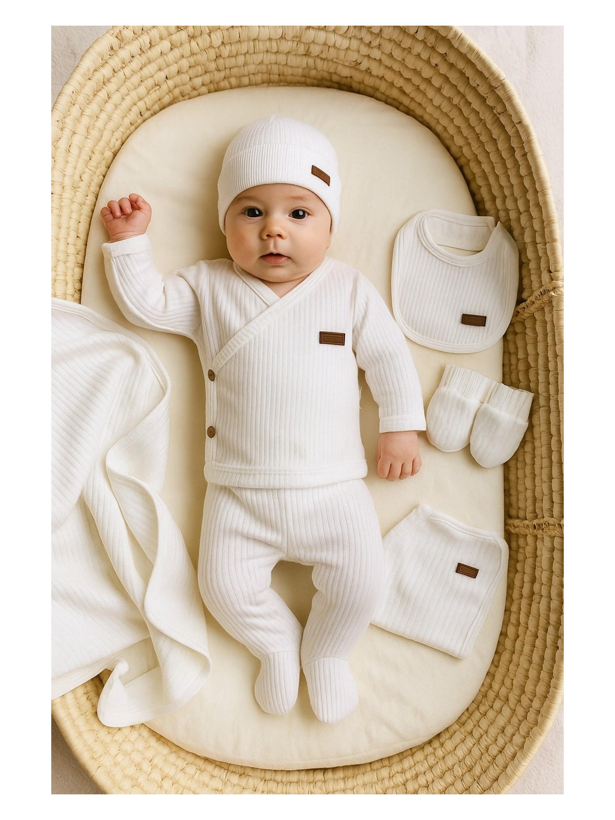 Dinamik çocuk Kız Erkek Bebek Organik %100 Pamuk 7li Yenidoğan Hastane Çıkış Seti (Battaniye Dahil)