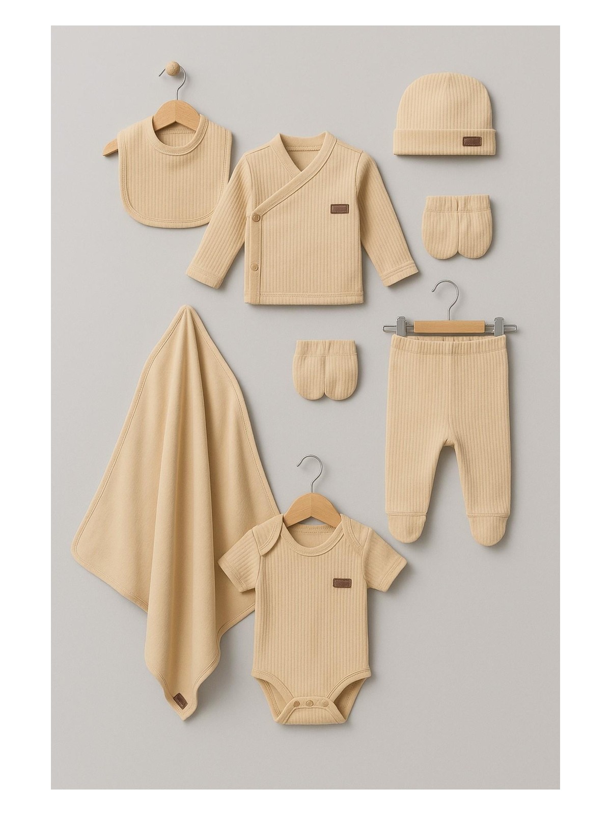 Dinamik çocuk Kız Erkek Bebek Organik %100 Pamuk 7li Yenidoğan Hastane Çıkış Seti (Battaniye Dahil) - Görsel 7