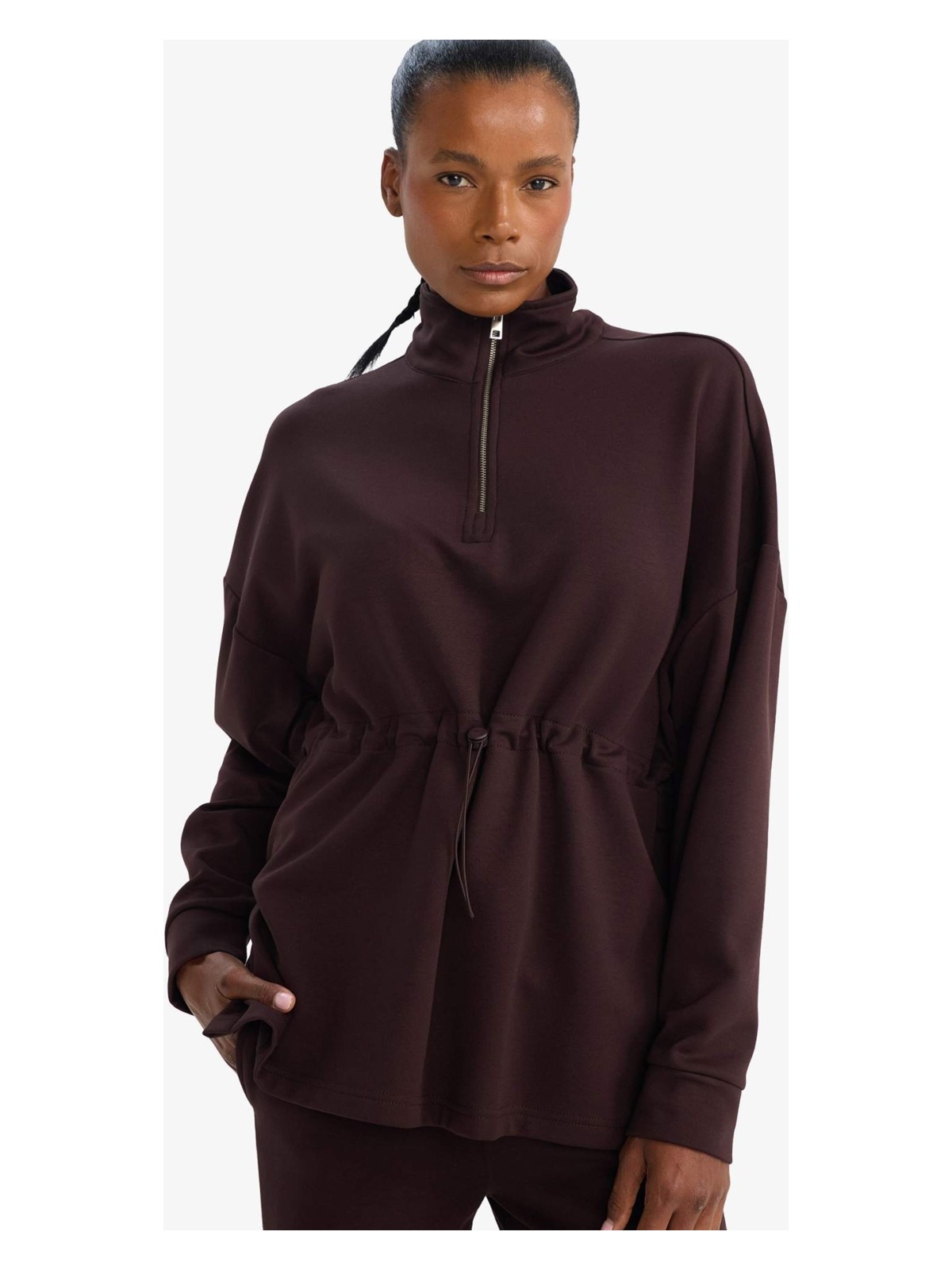 DeFacto Long Fit Dik Yaka Beli Lastikli Yarım Fermuarlı Modal Sporcu Sweatshirt G4367AX25WN - Görsel 4