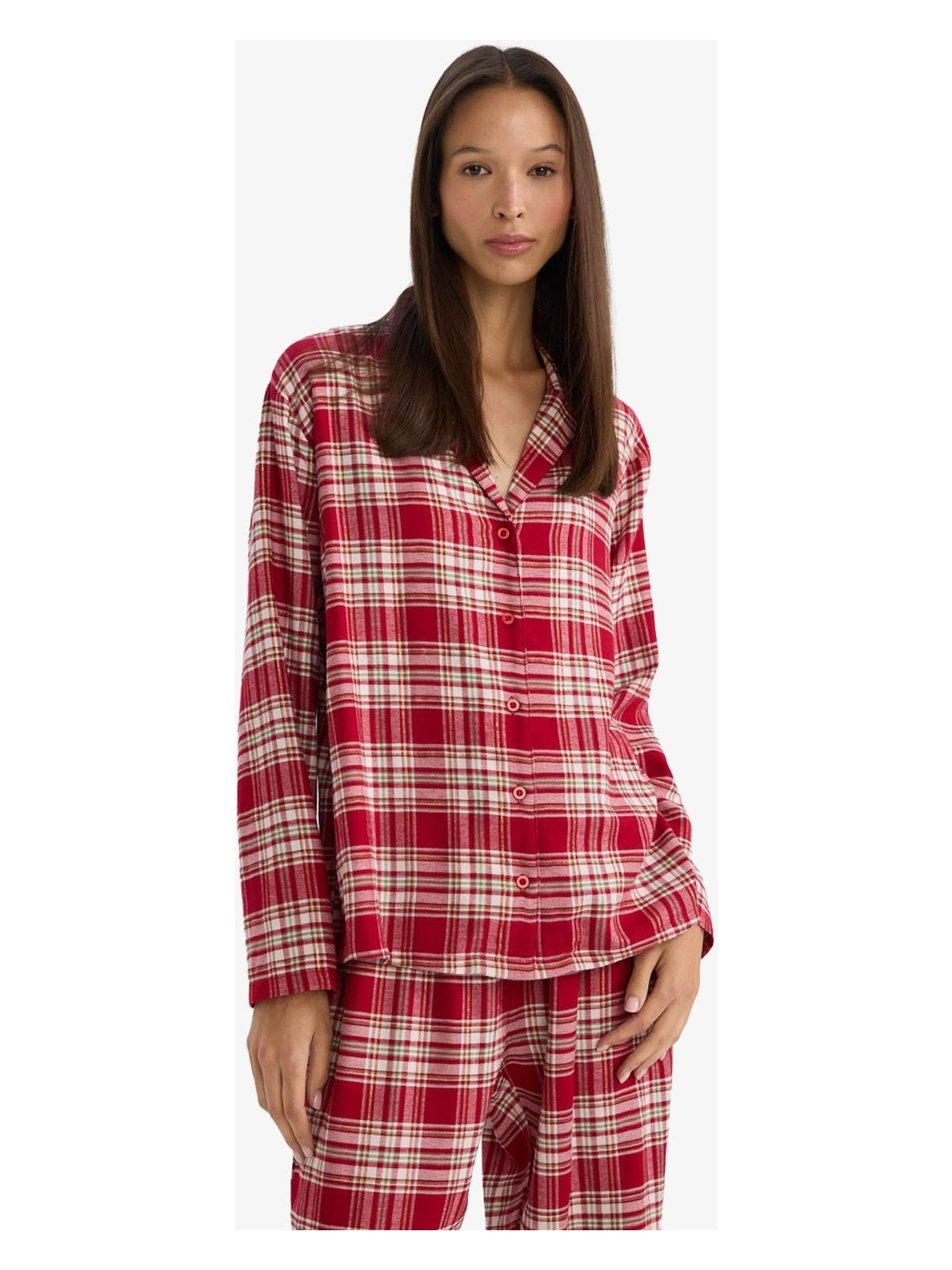 DeFacto Regular Fit Flanel Kareli Uzun Kollu Pijama Üstü F3676AX25WN