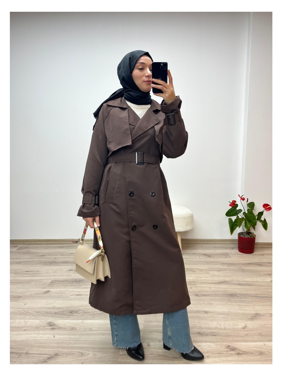 Vazıradk Kahverengi Astarlı Bol Kesim Torino Trençkot