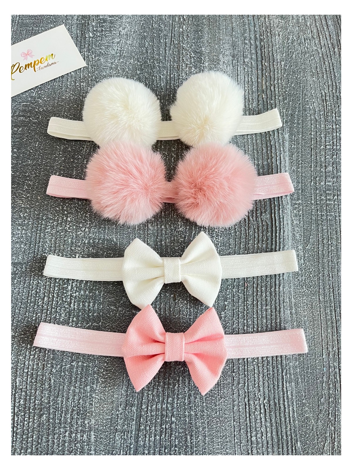 Pempem Bandana Kız Bebek 4lü Saç Bandı( Fiyonk Bandana, Ponpon Bandana) (0-2 Yaş) - Görsel 4