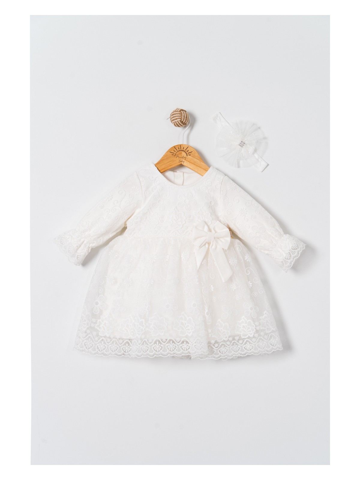 Miniday Baby Kız Bebek Mevlütlük Elbise Dantelli Bandanalı - Görsel 5